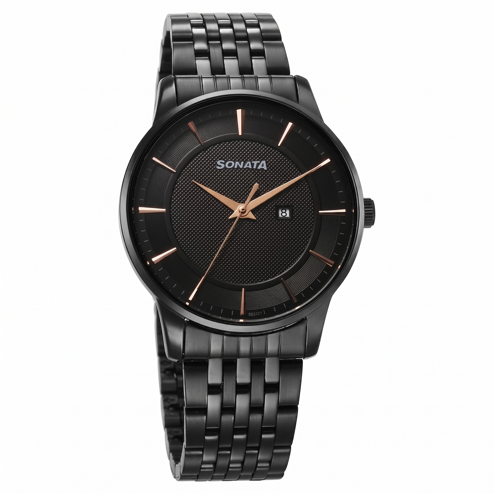 Sonata 77153NM01 | Sonata Wedding Quartz Analog Black Dial Stainless Steel Strap Watch For Men