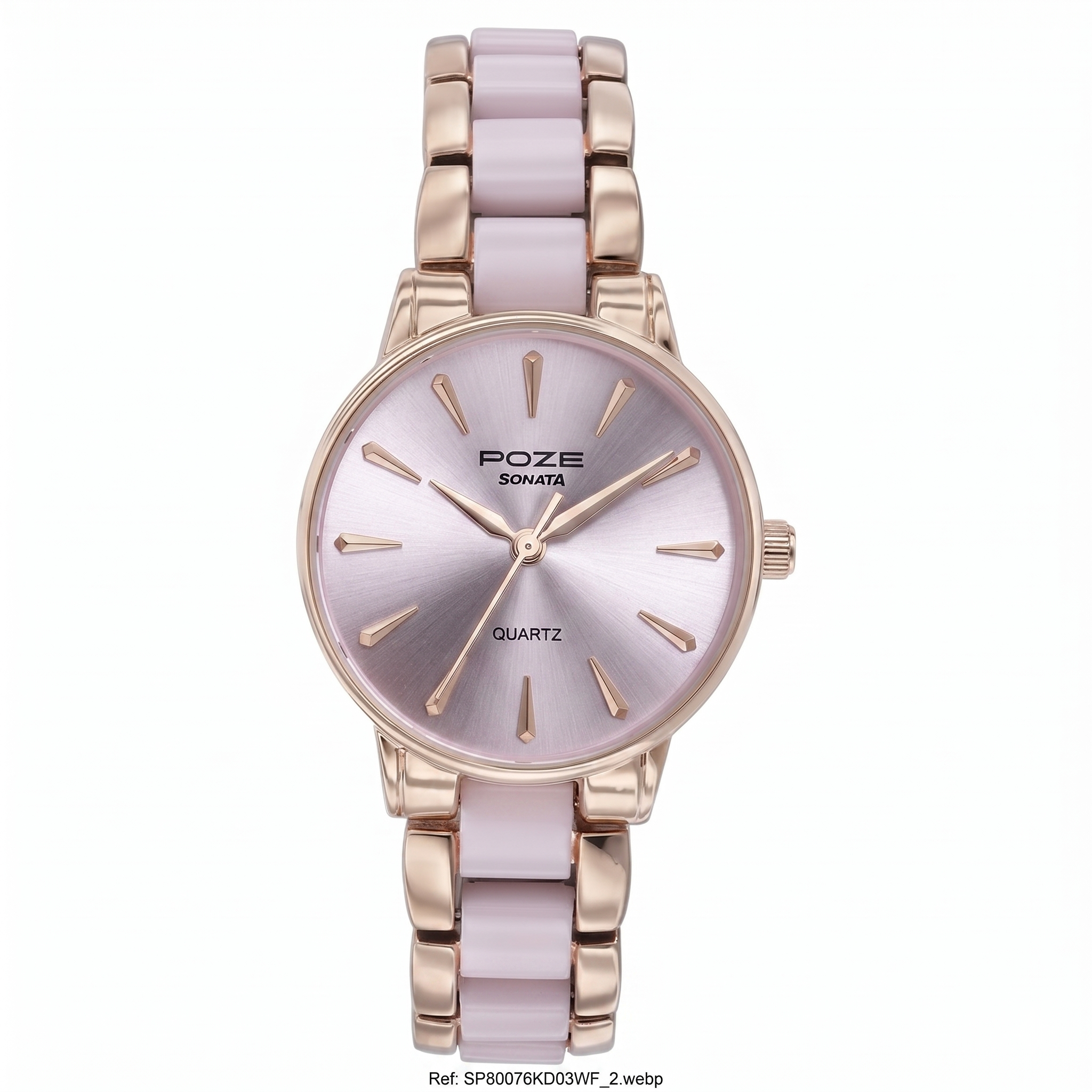 Sonata Poze SP80076KD03WF | Sonata Poze Quartz Analog Pink Dial Rose Gold Color Metal With Crystal Strap Watch For Women
