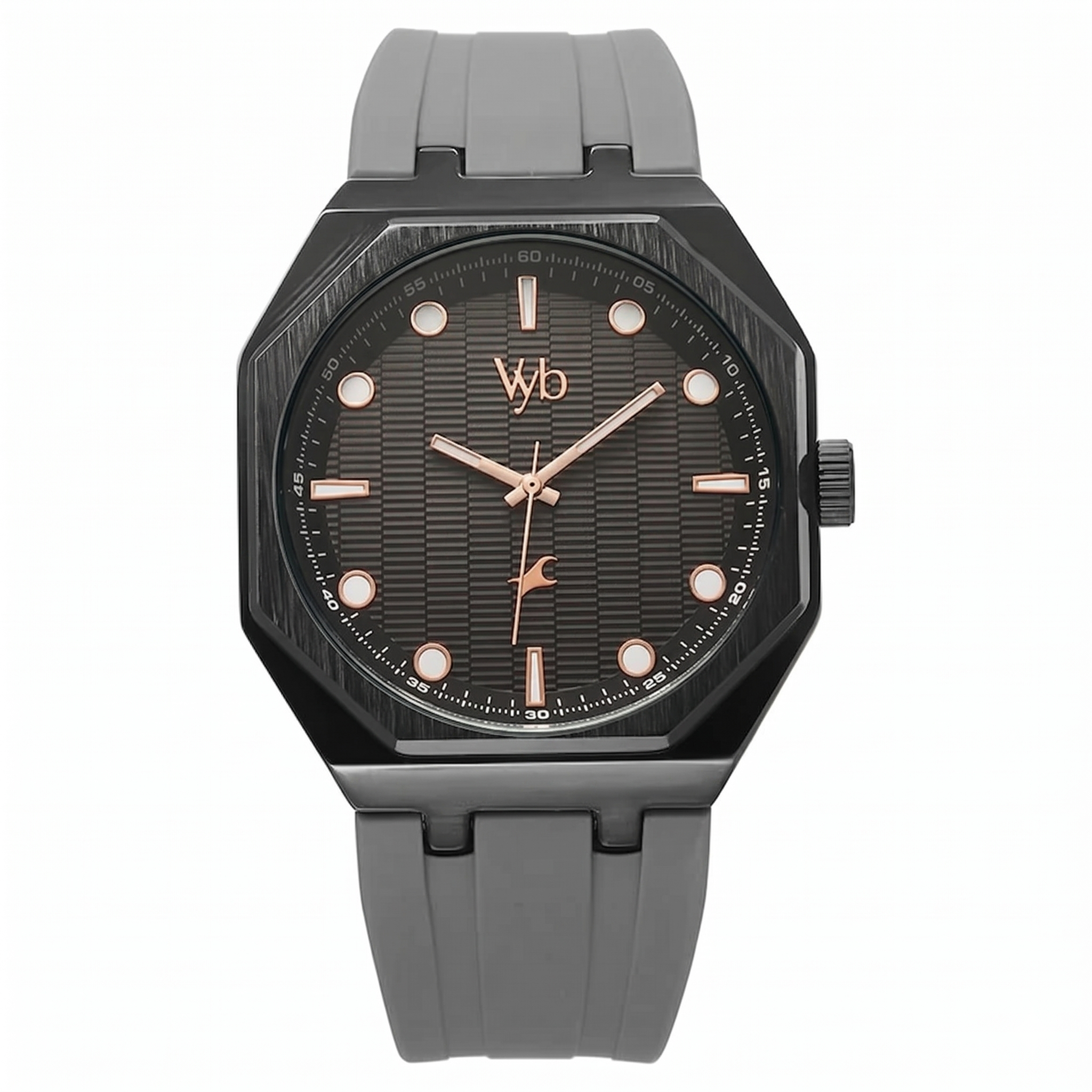 Fastrack FV30017NP02 | Vyb Rebel By Fastrack Quartz Analog Black Dial Grey Silicone Strap Watch For Guys