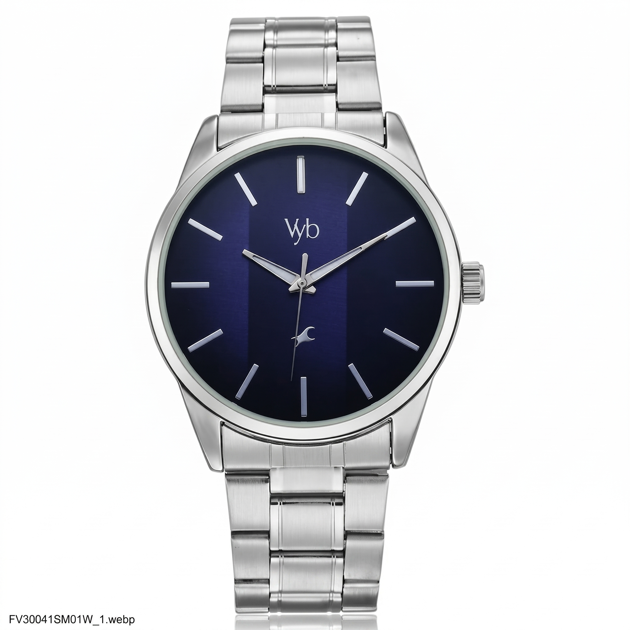 Fastrack FV30041SM01 | Vyb Drift By Fastrack Quartz Analog Blue Dial Silver Stainless Steel Strap Watch For Guys
