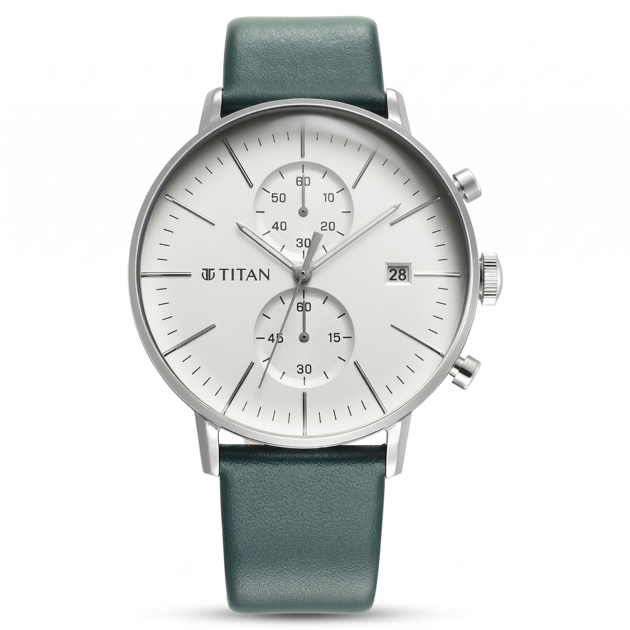Titan 90146SL01 | Titan Quartz Chronograph Silver Dial Leather Strap Watch for Men
