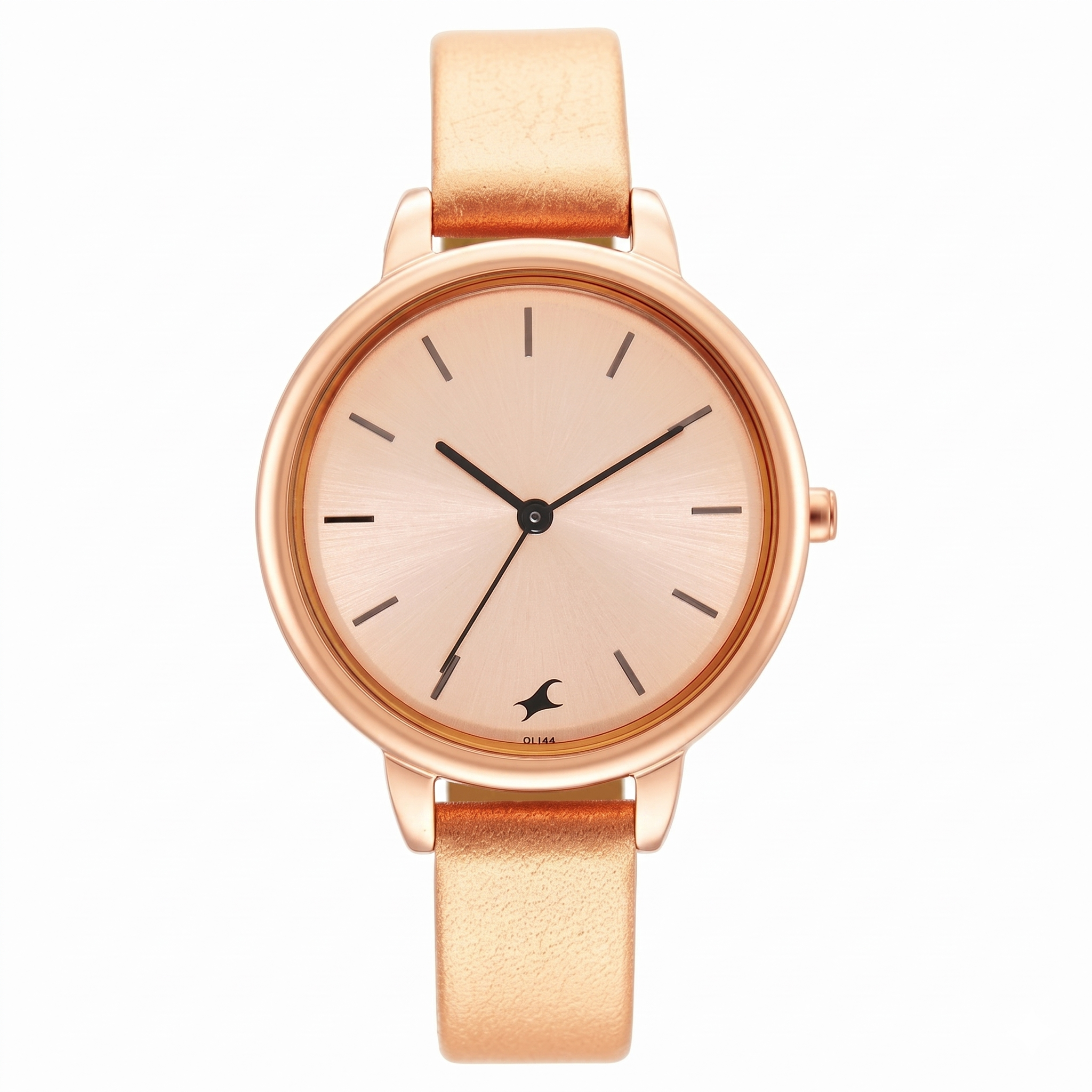 Fastrack NS6234WL01 | Fastrack Glitch Quartz Analog Rose Gold Dial Leather Strap Watch for Girls