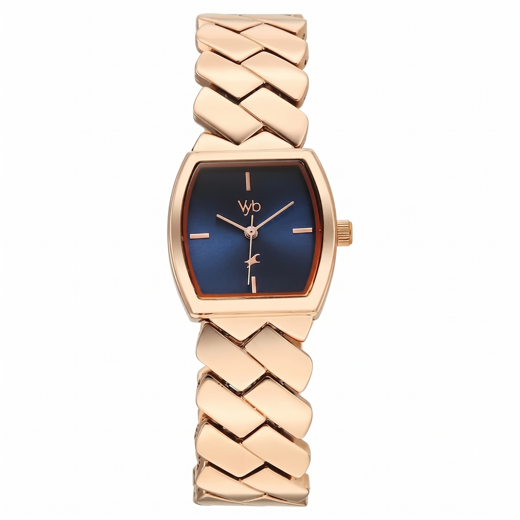 Fastrack FV60112WM01 | Vyb Showstopper By Fastrack Quartz Analog Blue Dial Rose Gold Metal Strap Watch For Girls