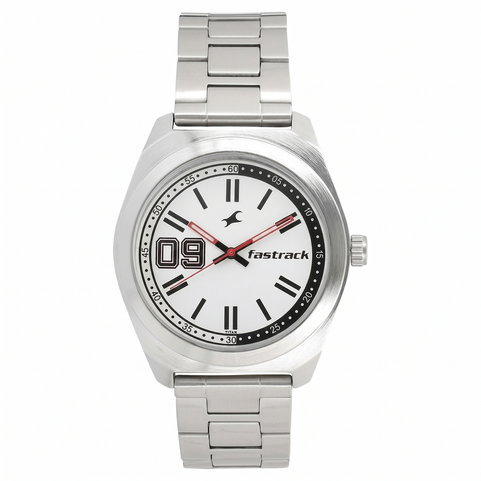Fastrack 3174SM01 | Fastrack Varsity Quartz Analog White Dial Stainless Steel Strap Watch for Guys