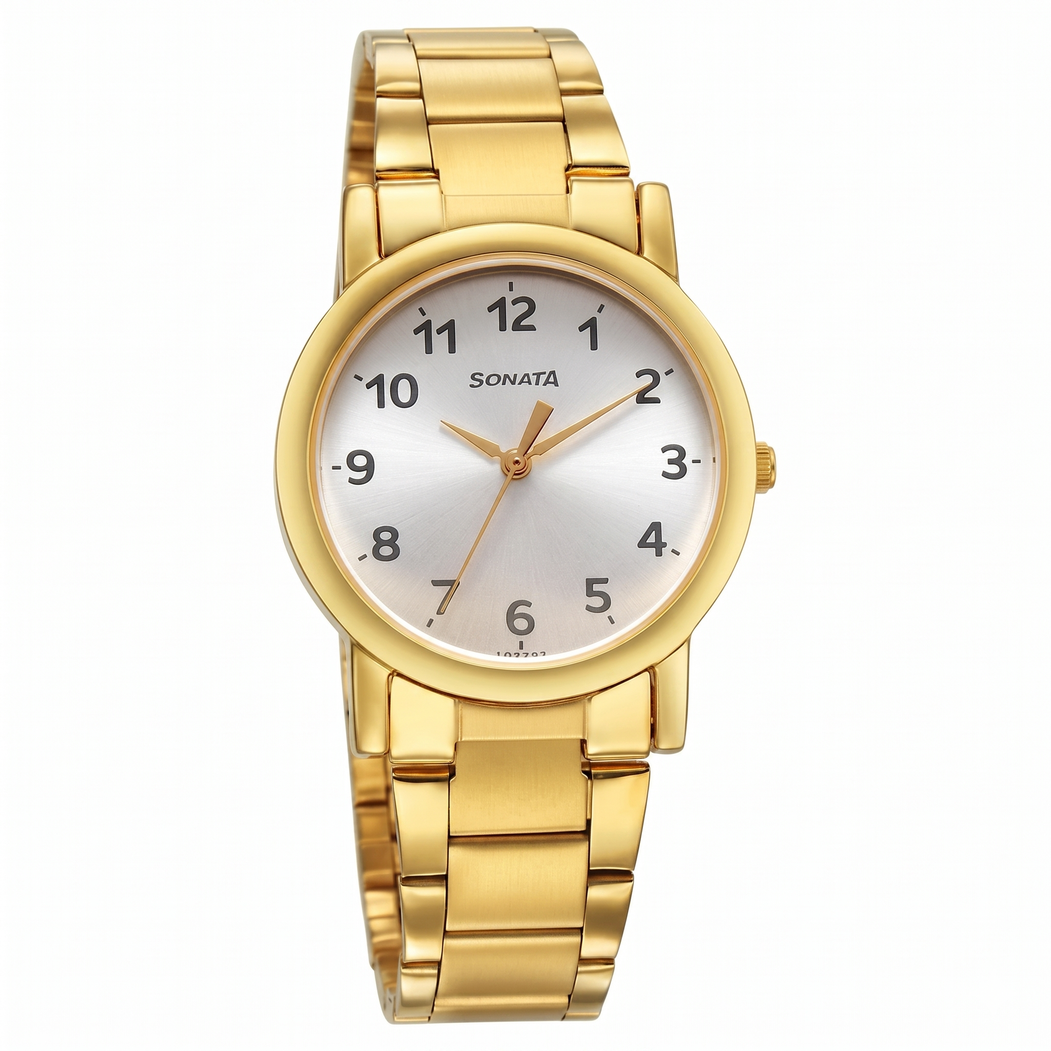 Sonata NS7987YM11W | Sonata Classic Quartz Analog Silver Dial Golden Stainless Steel Strap Watch for Men