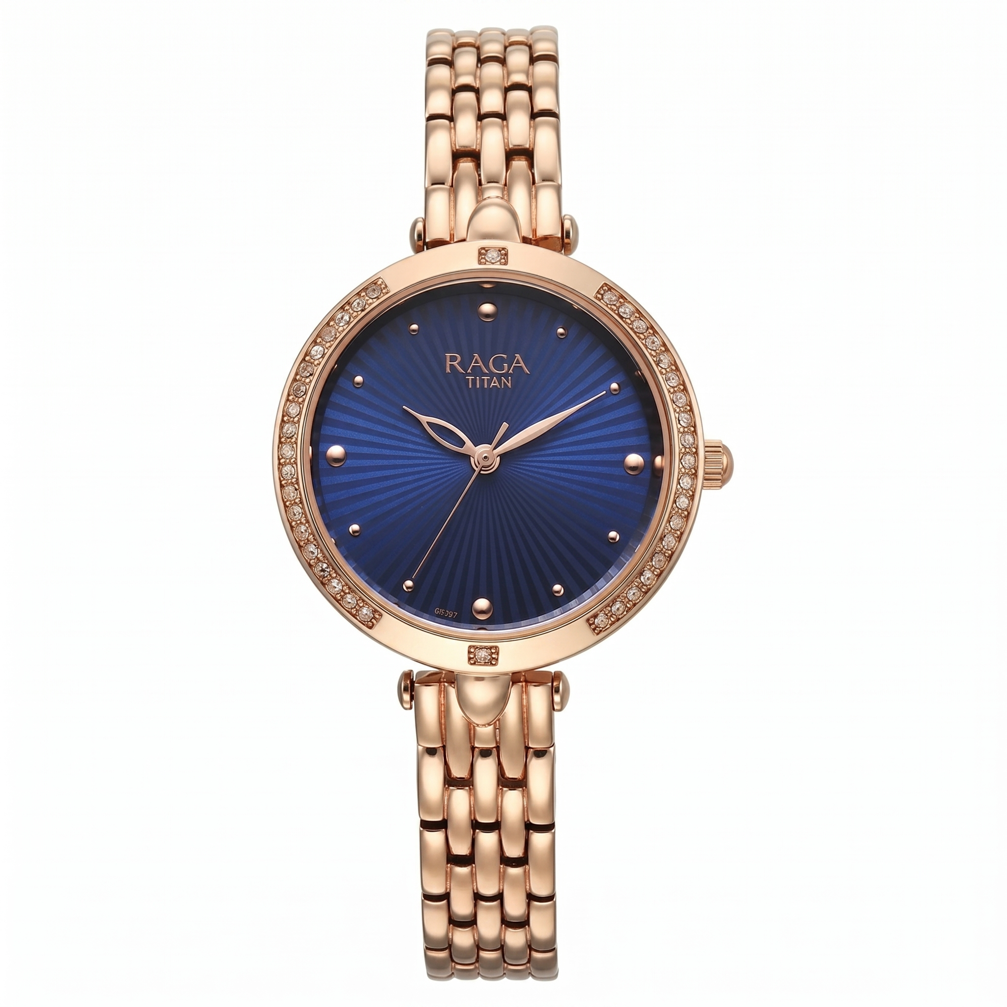 Titan 95266WM01 | Titan Raga Showstopper Quartz Analog Blue Dial Rose Gold Metal Strap Watch For Women