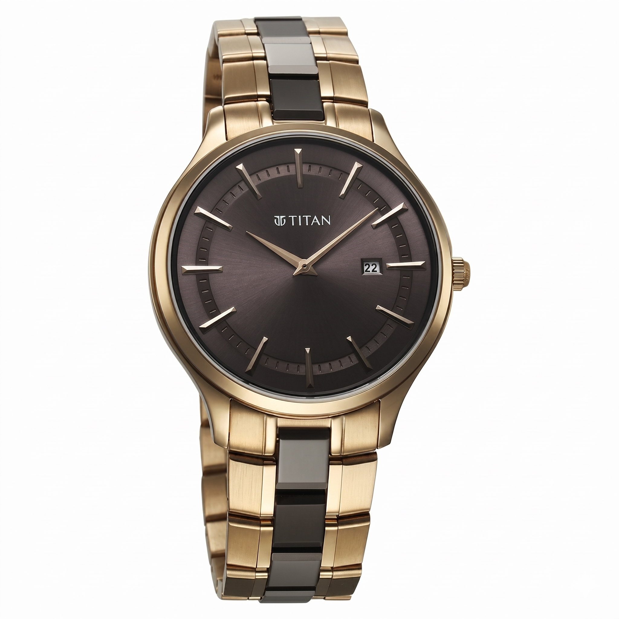 Titan 90142KD02 | Titan Slim Ceramic Fusion Quartz Analog with Date Grey Dial Stainless Steel Strap Watch For Men