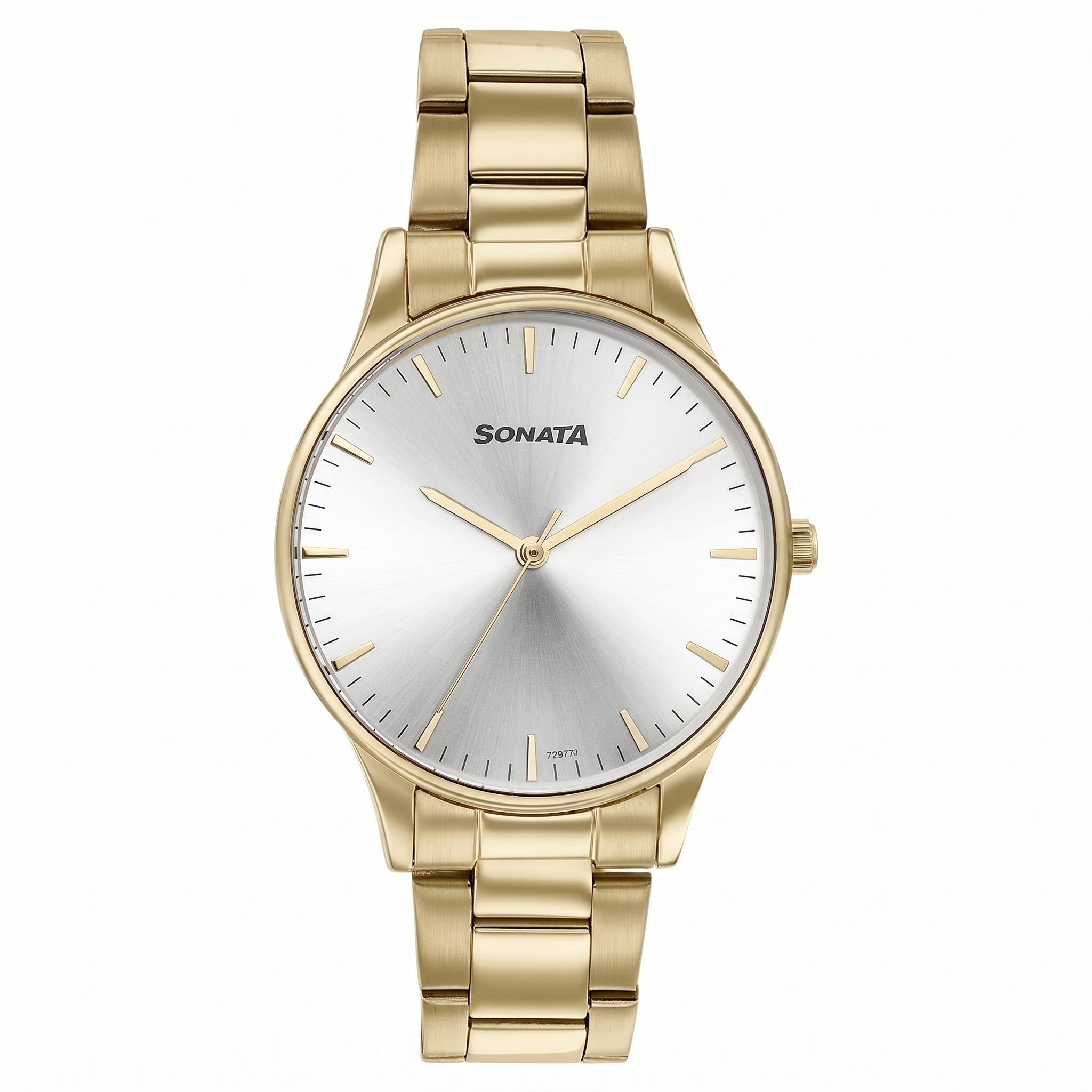 Sonata 77144YM02 | Sonata Quartz Analog Silver Dial Golden Stainless Steel Strap Watch For Men
