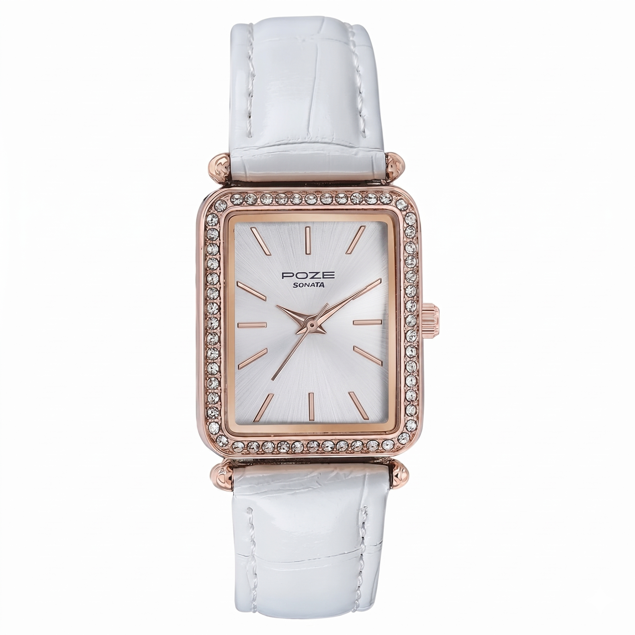 Sonata SP80098WL01 | Sonata Poze Quartz Analog White Dial Leather Strap Watch For Women