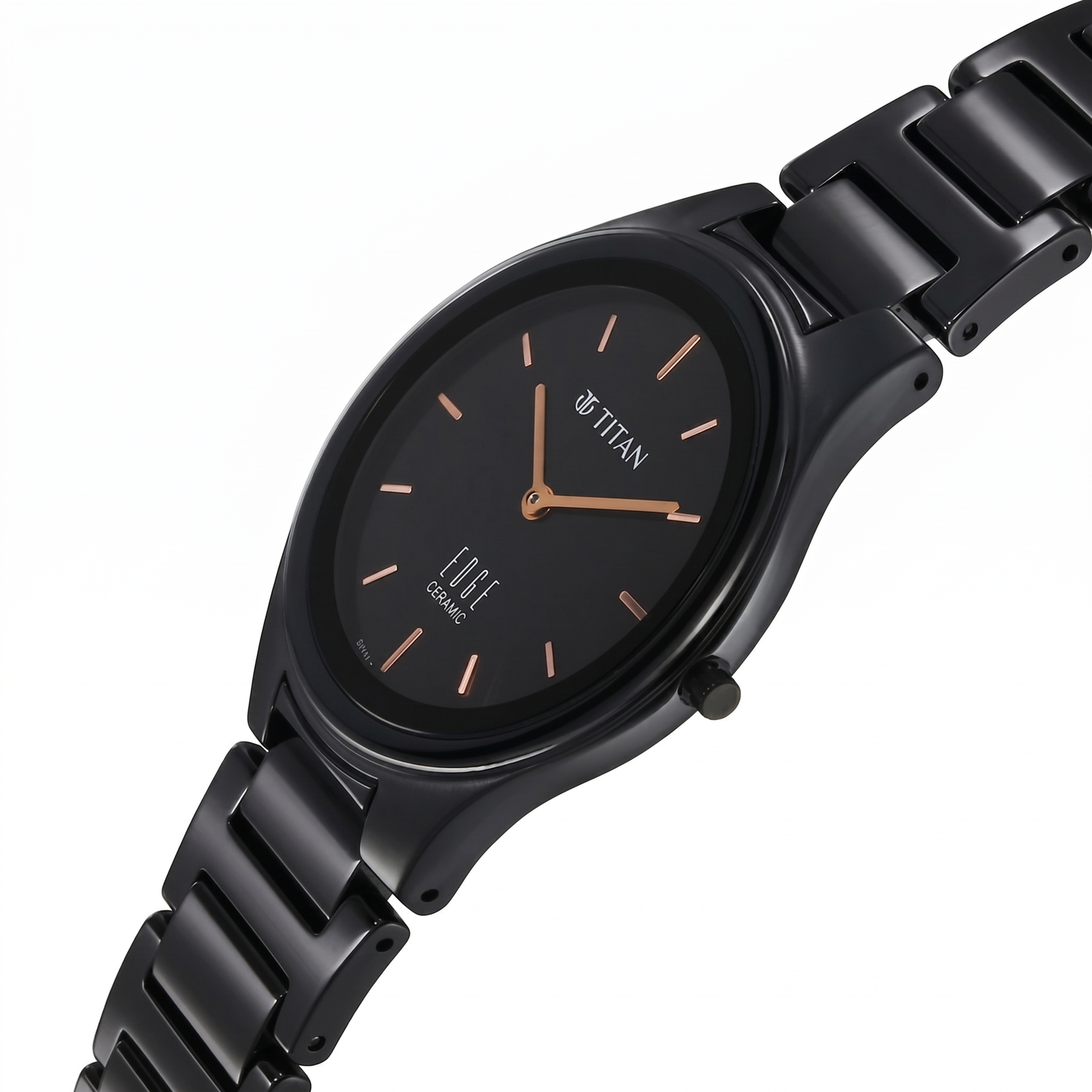 Titan 2653NC01 | Titan Edge Ceramic Quartz Analog Black Dial Black Ceramic Strap Watch For Women