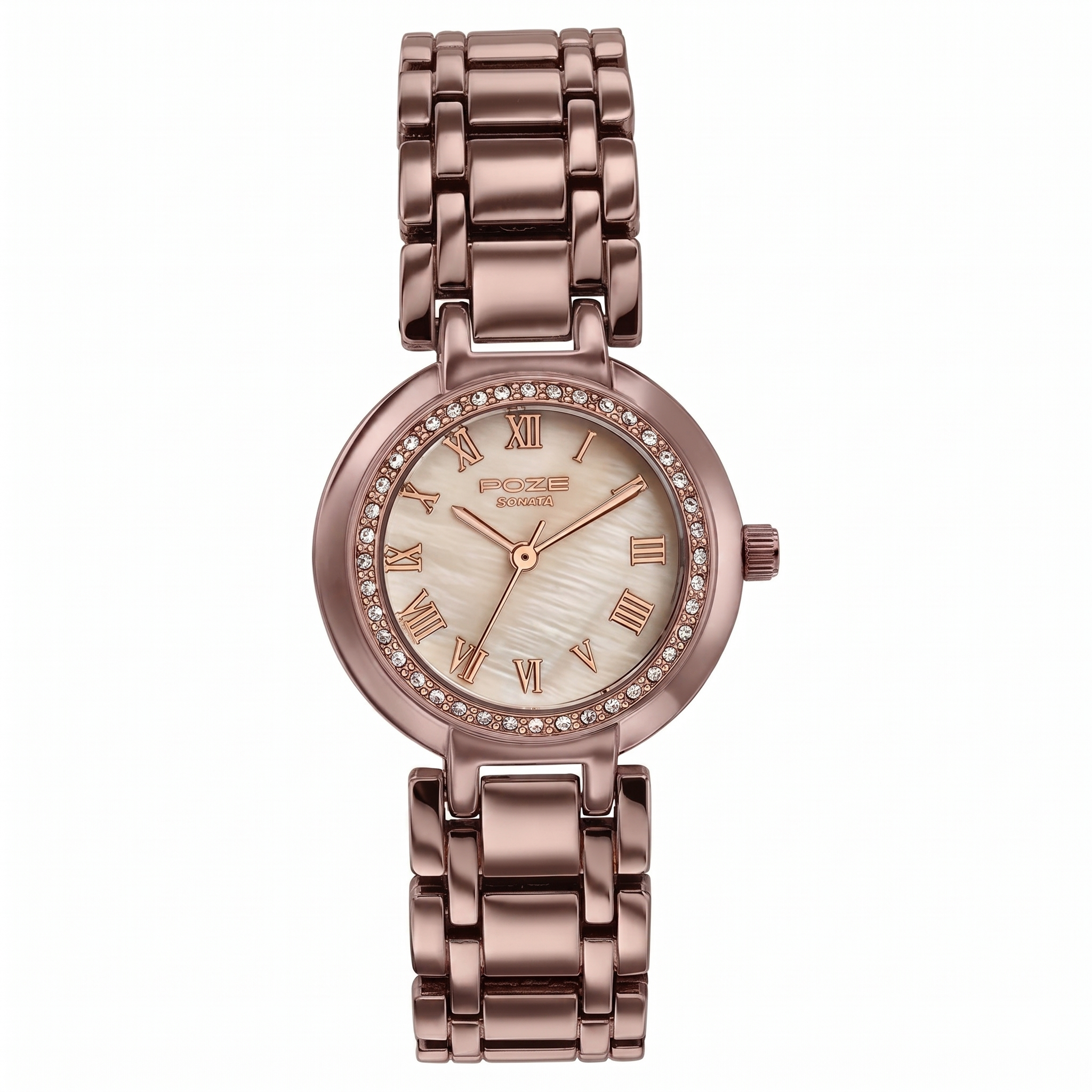 Sonata SP80163QM01 | Poze By Sonata Quartz Analog Beige Dial Brown Metal Strap Watch For Women