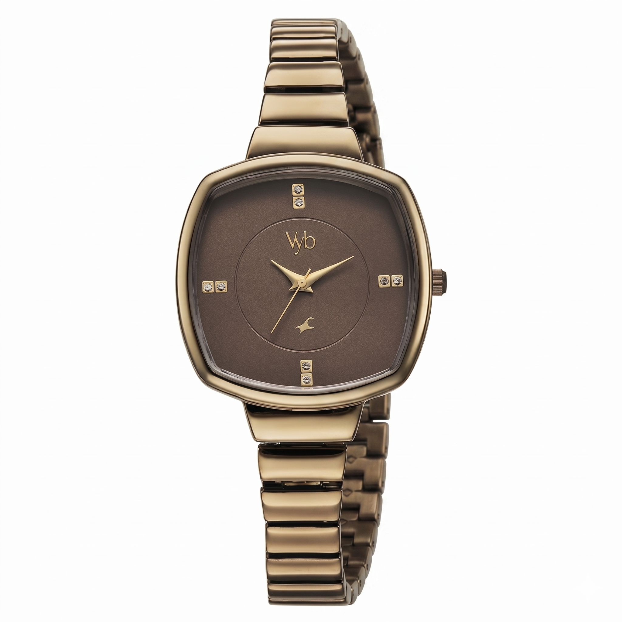 Fastrack FV60081QM01 | Fastrack Vyb Muse Quartz Analog Khaki Dial Metal Strap Watch For Girls