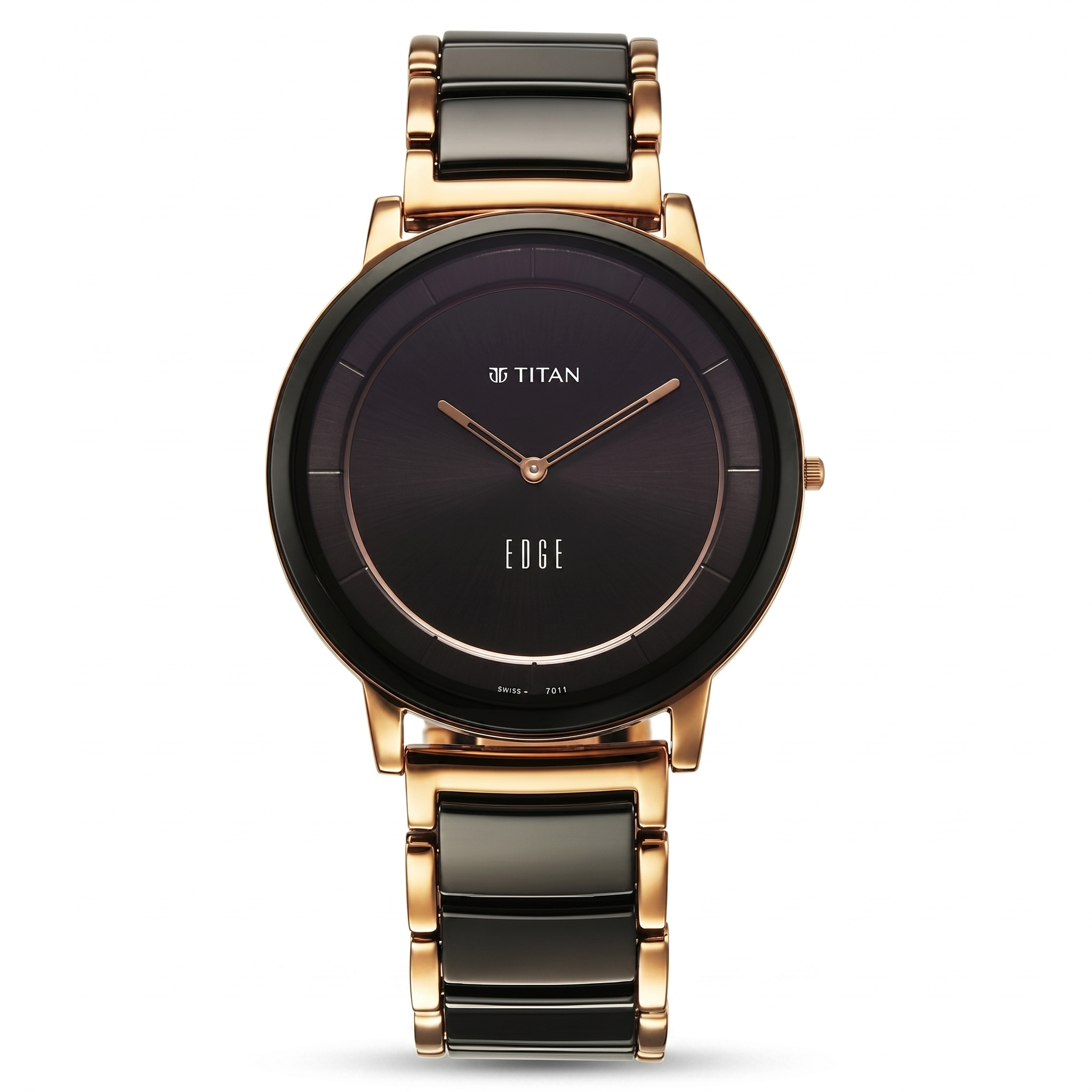 Titan 1878KD03 | Titan Edge Fusion Quartz Analog Black Dial Black Steel & Ceramic Strap Watch for Men
