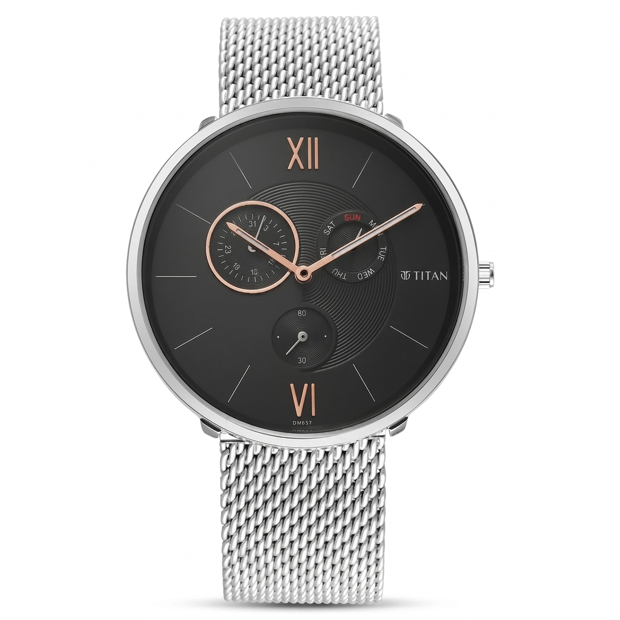 Titan 1877SM01 | Titan Slim Quartz Multifunction Black Dial Stainless Steel Strap watch for Men