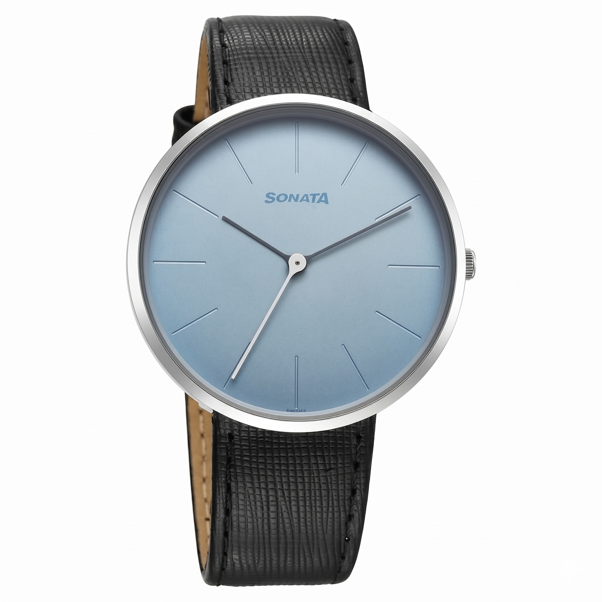 Sonata 77152SL03 | Sonata Ascent Quartz Analog Blue Dial Leather Strap Watch For Men