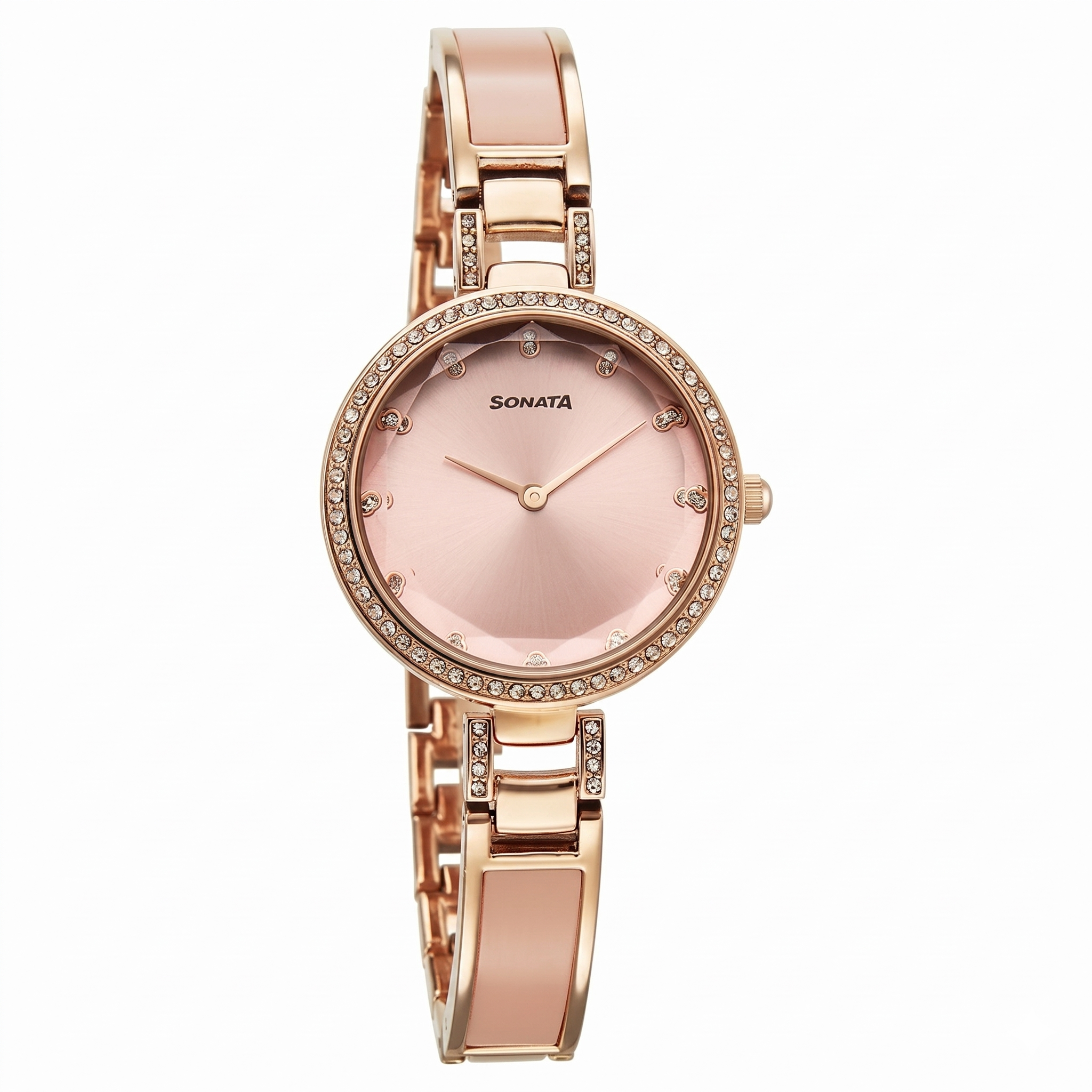 Sonata 87100KD01 | Sonata Aura Quartz Analog Pink Dial Rose Gold Stainless Steel Strap Watch For Women