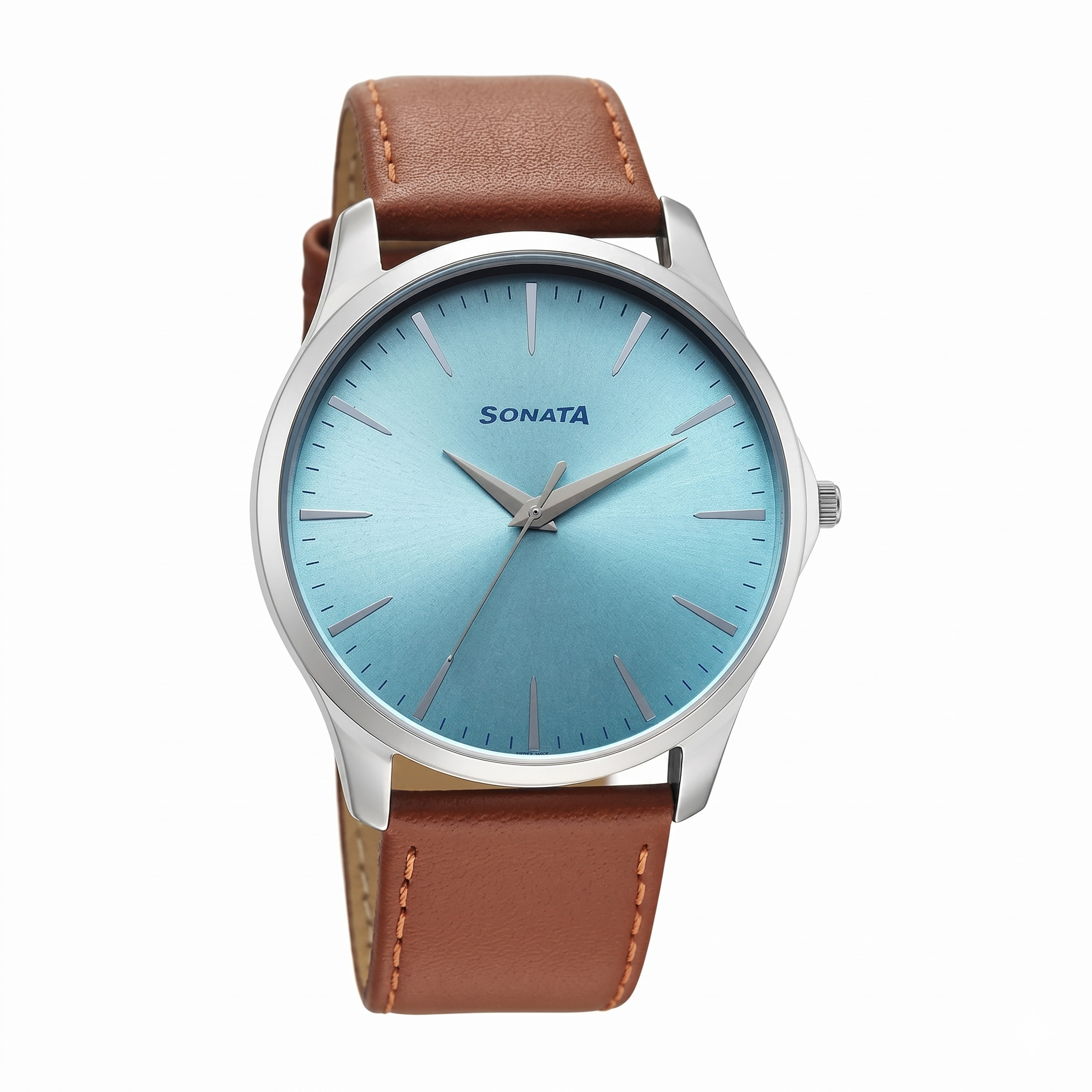 Sonata 77163SL05 | Sonata Ease with Light Blue Dial Brown Leather Strap Watch for Men