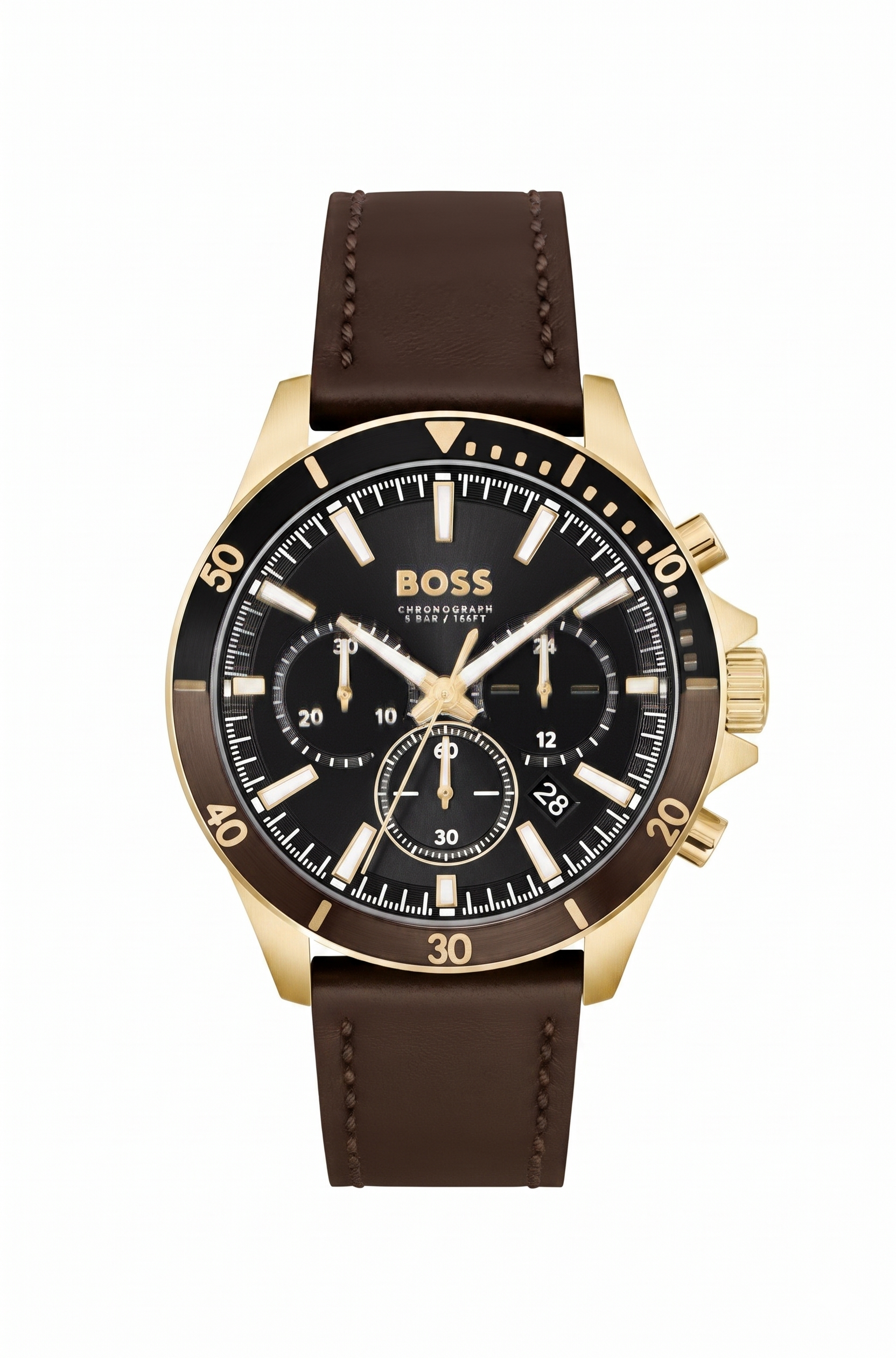 Boss 1514100 | Troper Men Quartz Black Dial Chronograph Leather Watch.