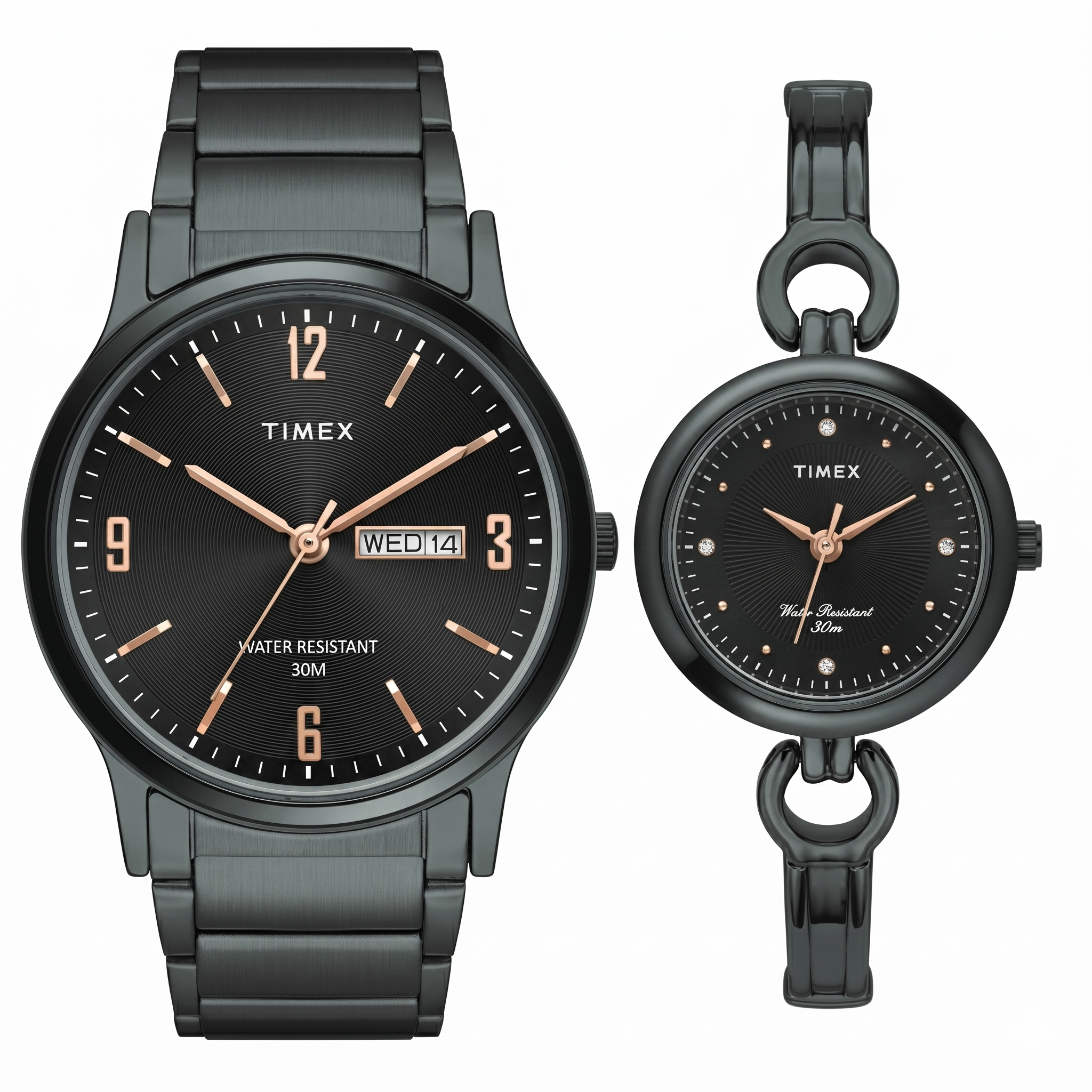 Timax TW00PR264 | Classics Couple Quartz Black Dial Analog Brass Watch