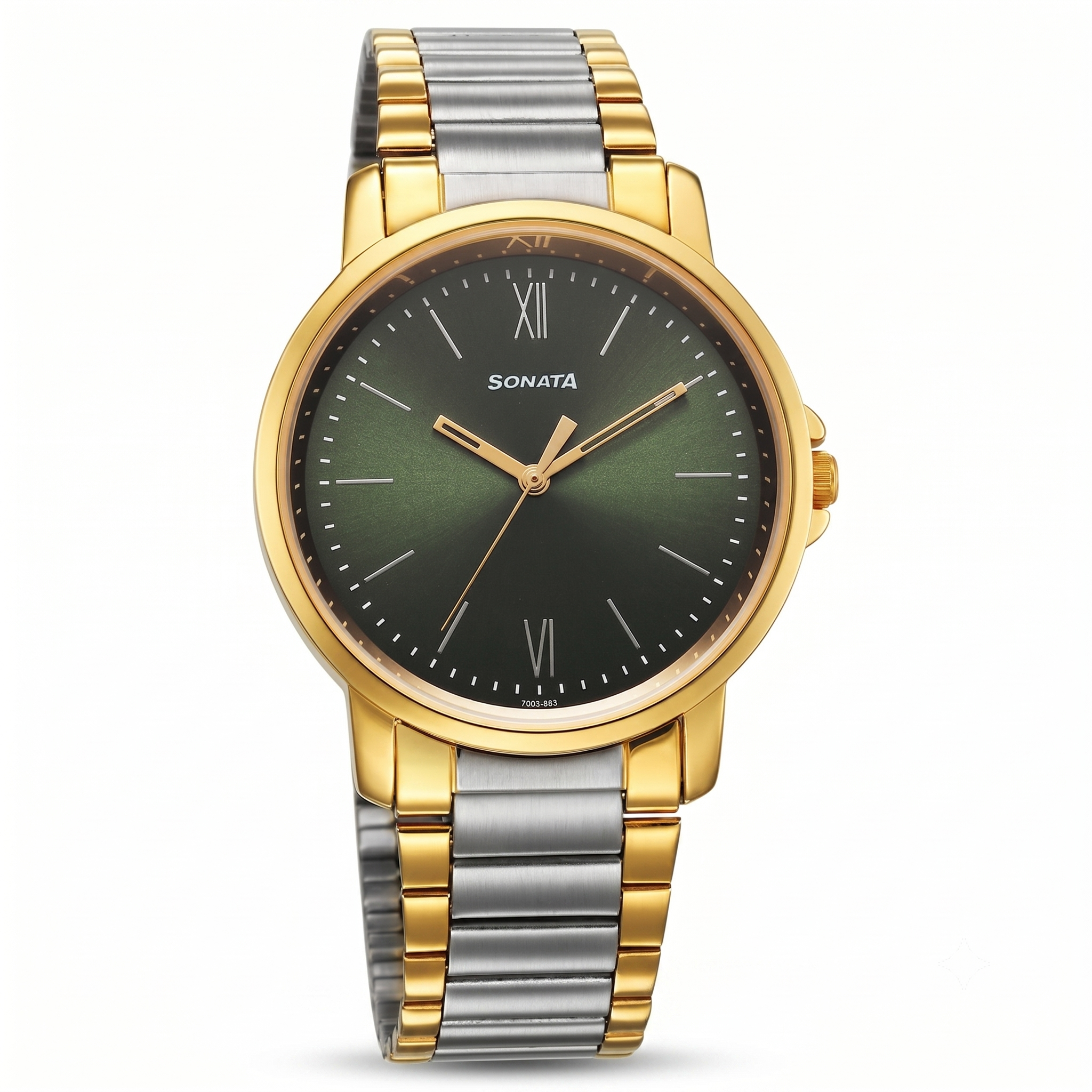 Sonata 77083BM01 | Sonata Traditional Essentials Quartz Analog Green Dial Stainless Steel Strap Watch for Men