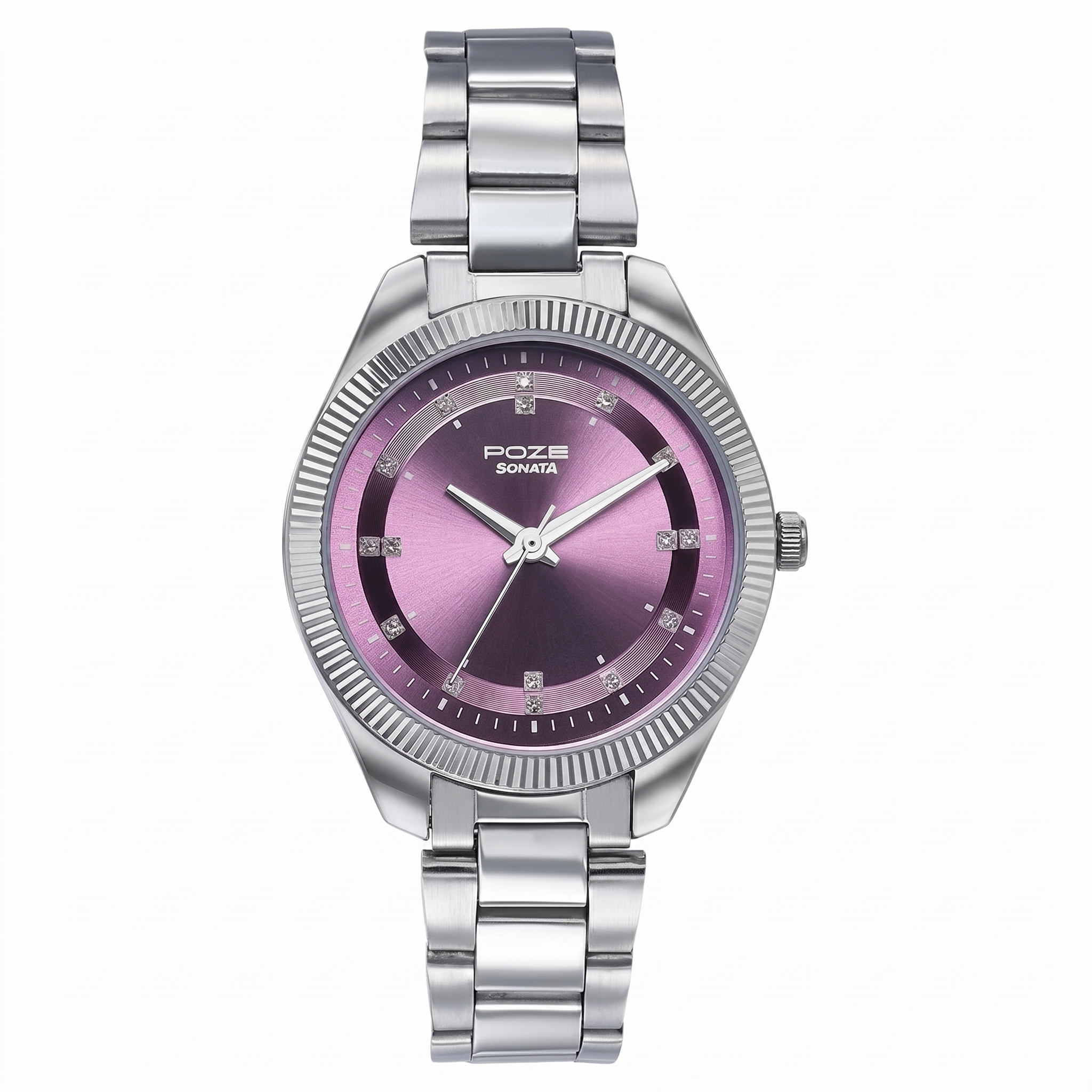 Sonata SP80106SM01 | Sonata Poze Quartz Analog Purple Dial Silver Metal Strap Watch For Women