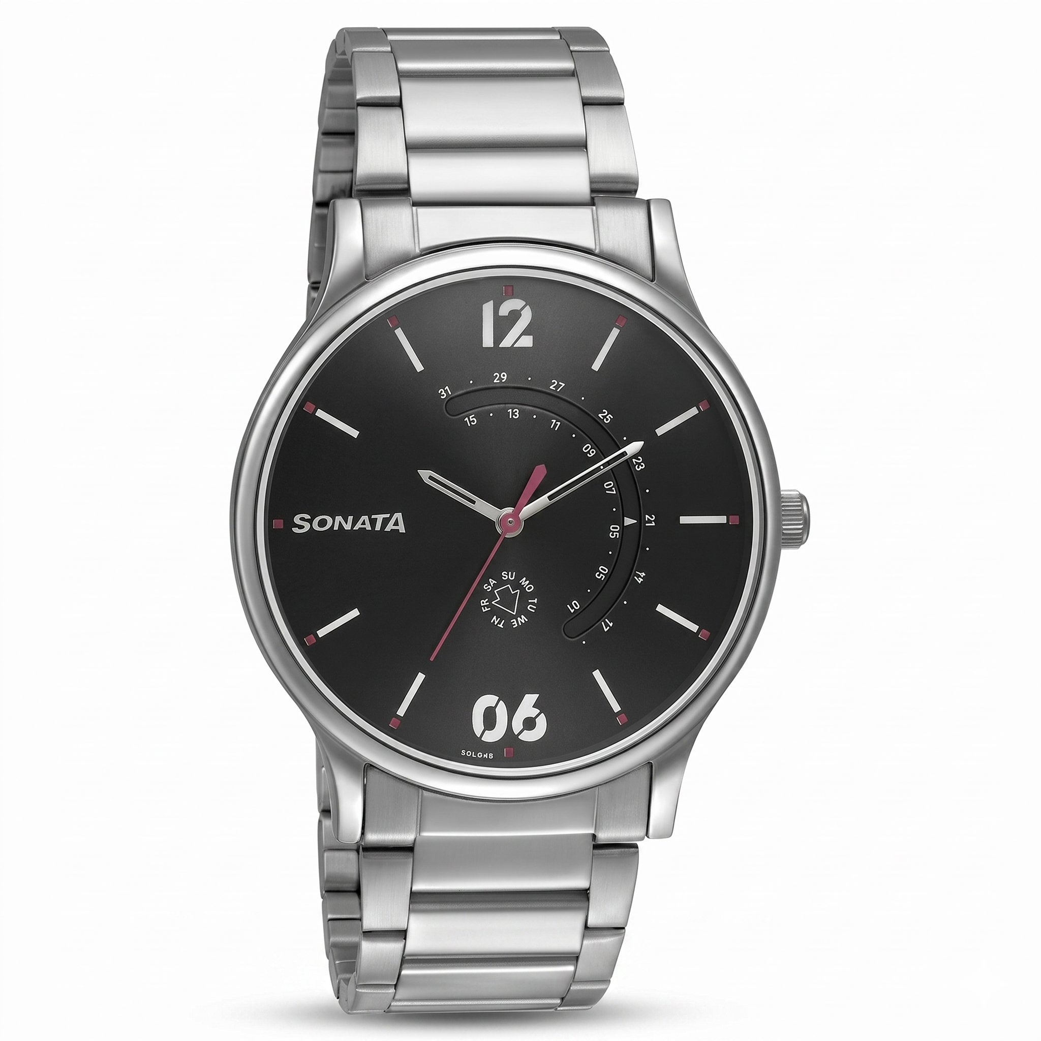 Sonata 77105SM03 | Sonata RPM Quartz Analog with Day and Date Black Dial Stainless Steel Strap Watch for Men