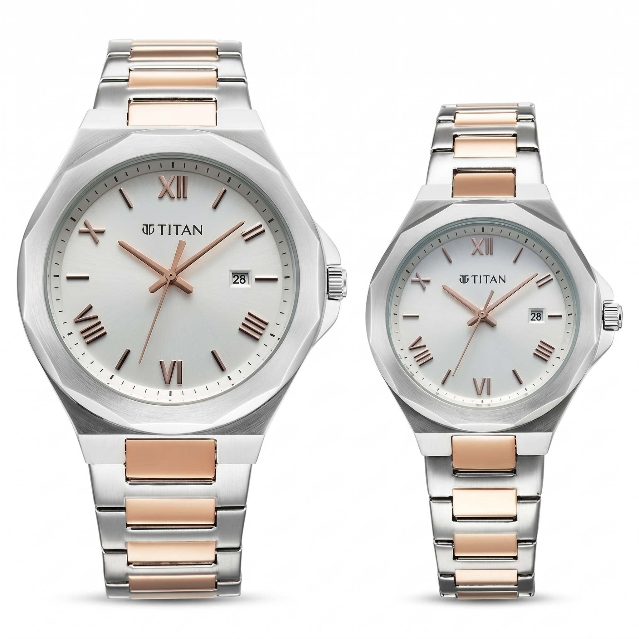Titan 9401094210KM01 | Titan Bandhan Quartz Analog with Date White Dial Two Toned Stainless Steel Strap Watch For Couple