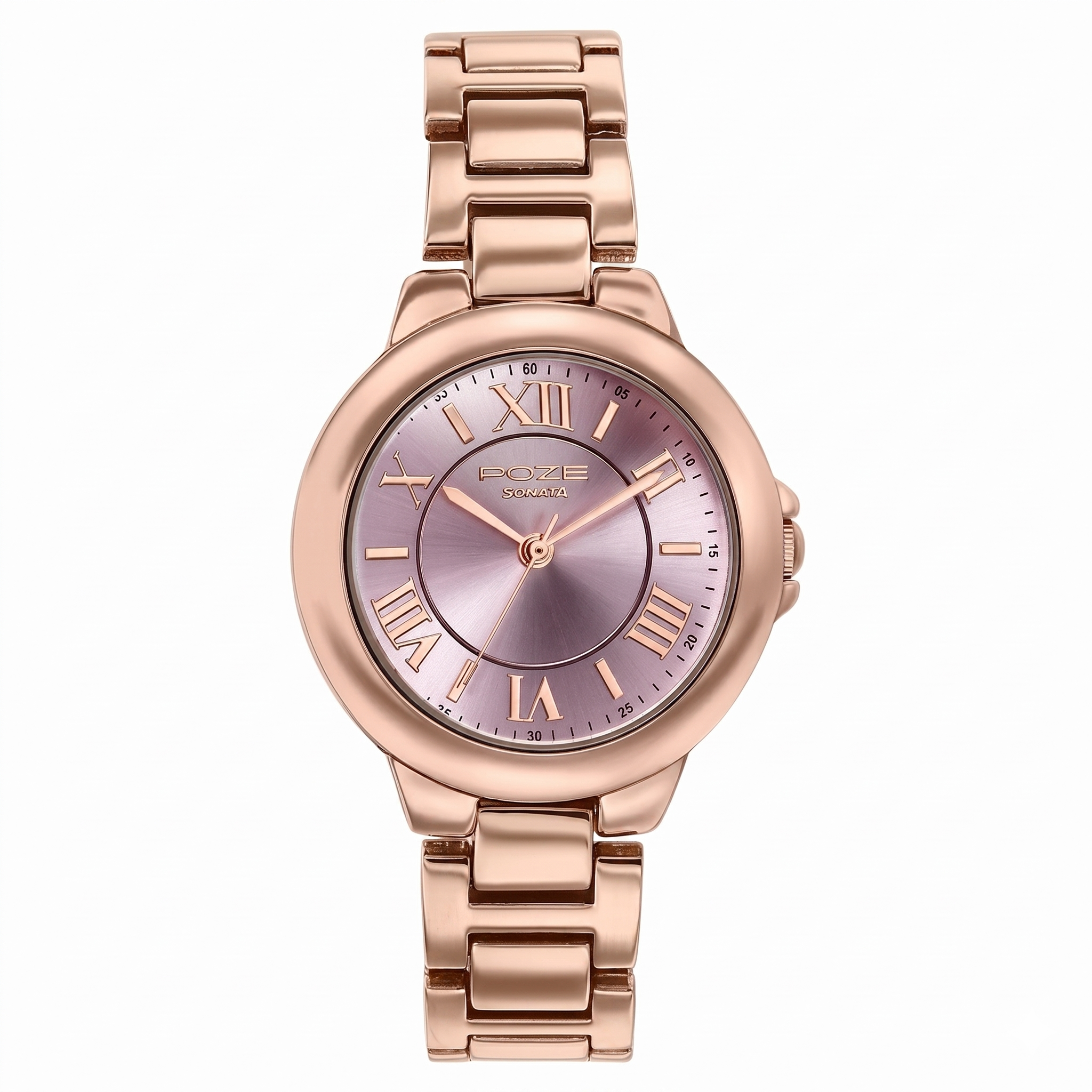 Sonata SP80158WM01 | Poze By Sonata Quartz Analog Pink Dial Rose Gold Metal Strap Watch For Women