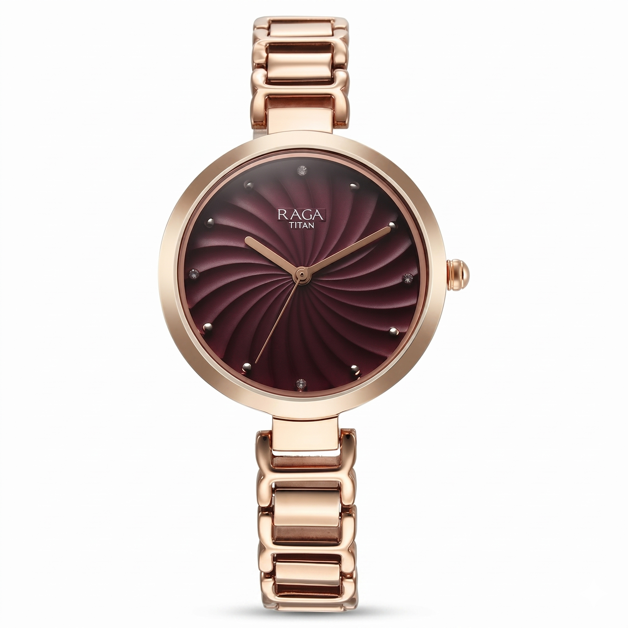 Titan 2752WMO1 | Titan Raga Memoirs Quartz Analog Burgundy Dial With Rose Gold Color Metal Strap Watch For Women