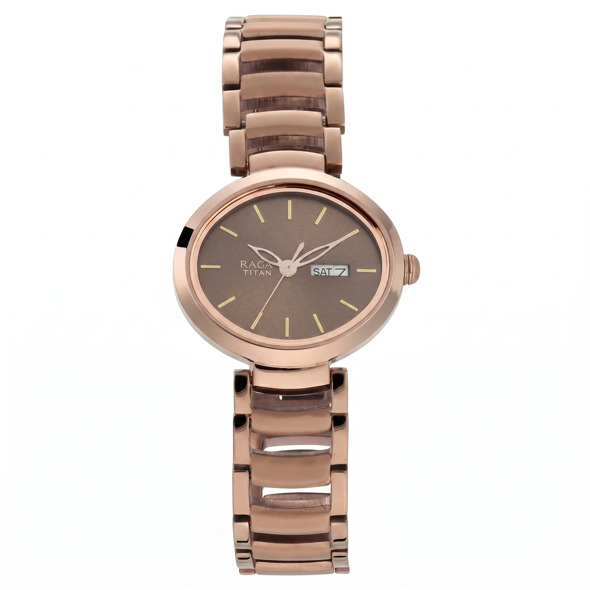 Titan 2620QM01 | Titan Raga Viva Brown Dial Analog with Day and Date Metal Strap Watch for Women
