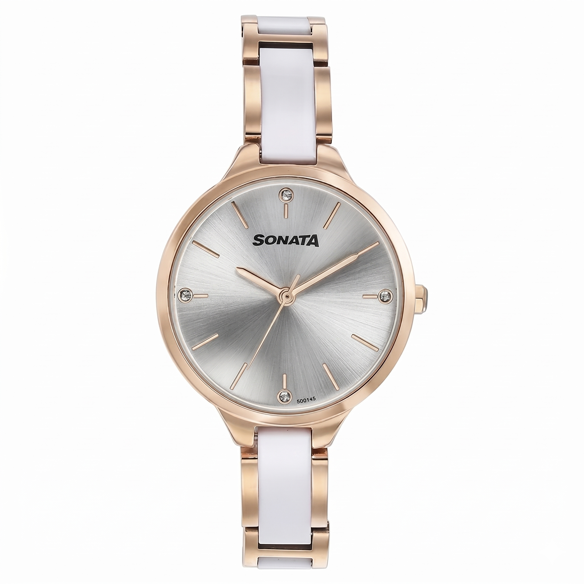 Sonata 87065KD02 | Sonata Quartz Analog Silver Dial Two Toned Stainless Steel Strap Watch For Women