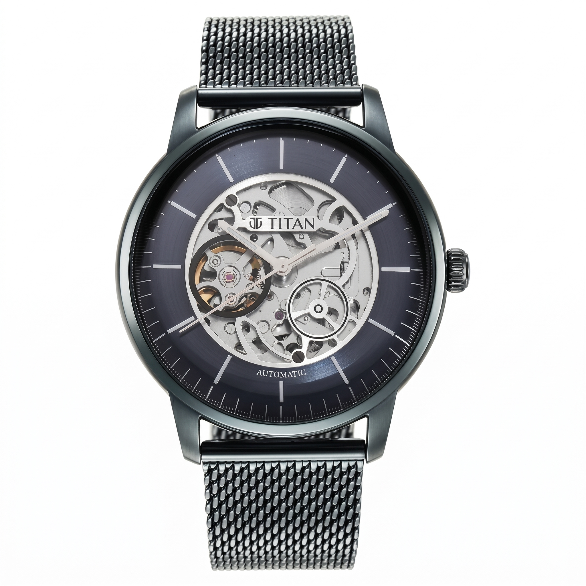 Titan 90110QM01 | Titan Skeletal Automatic Blue Dial Blue Stainless Steel Strap Watch for Men