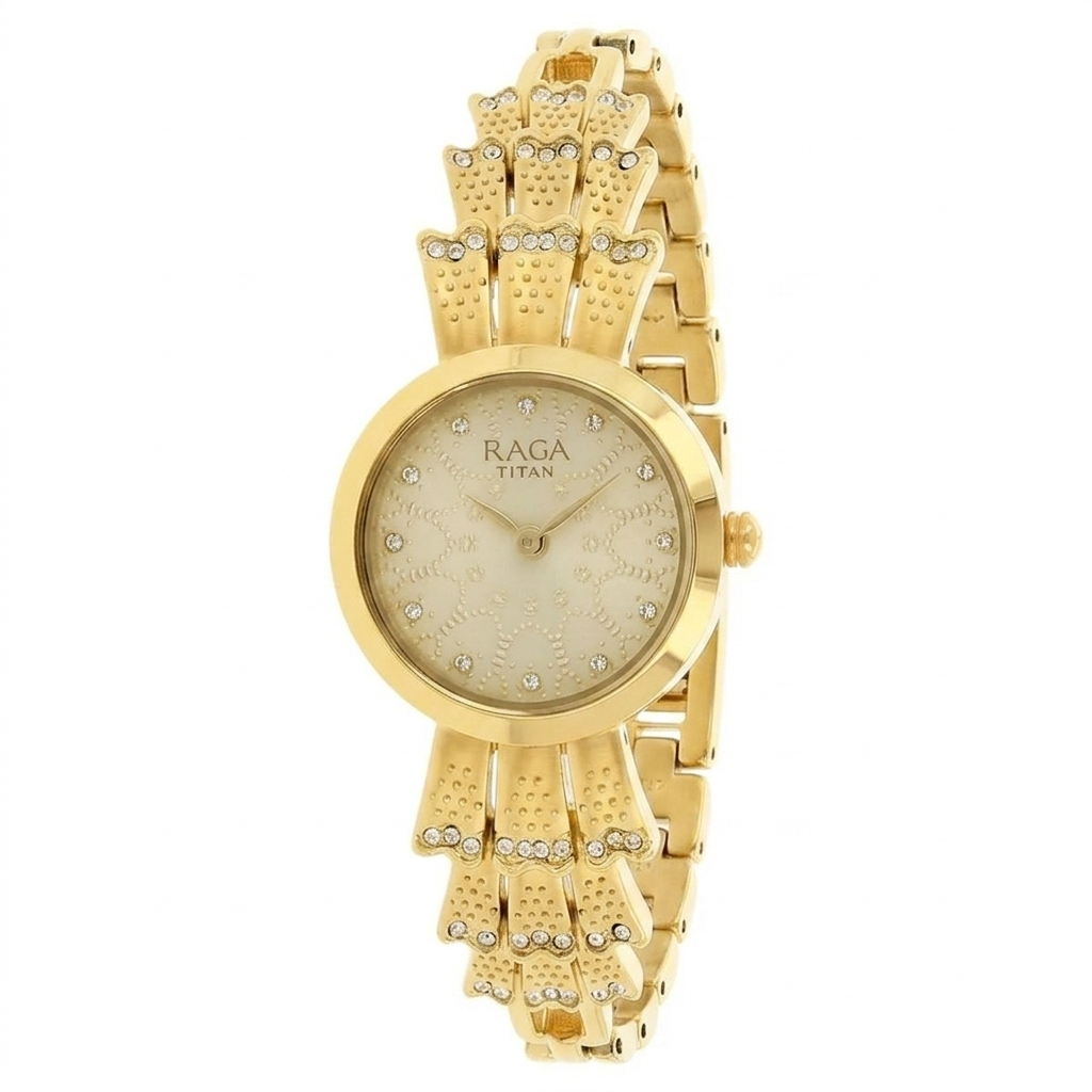 Titan 95044YM01 | Titan Raga Aurora Beige Dial Analog Metal Strap watch for Women