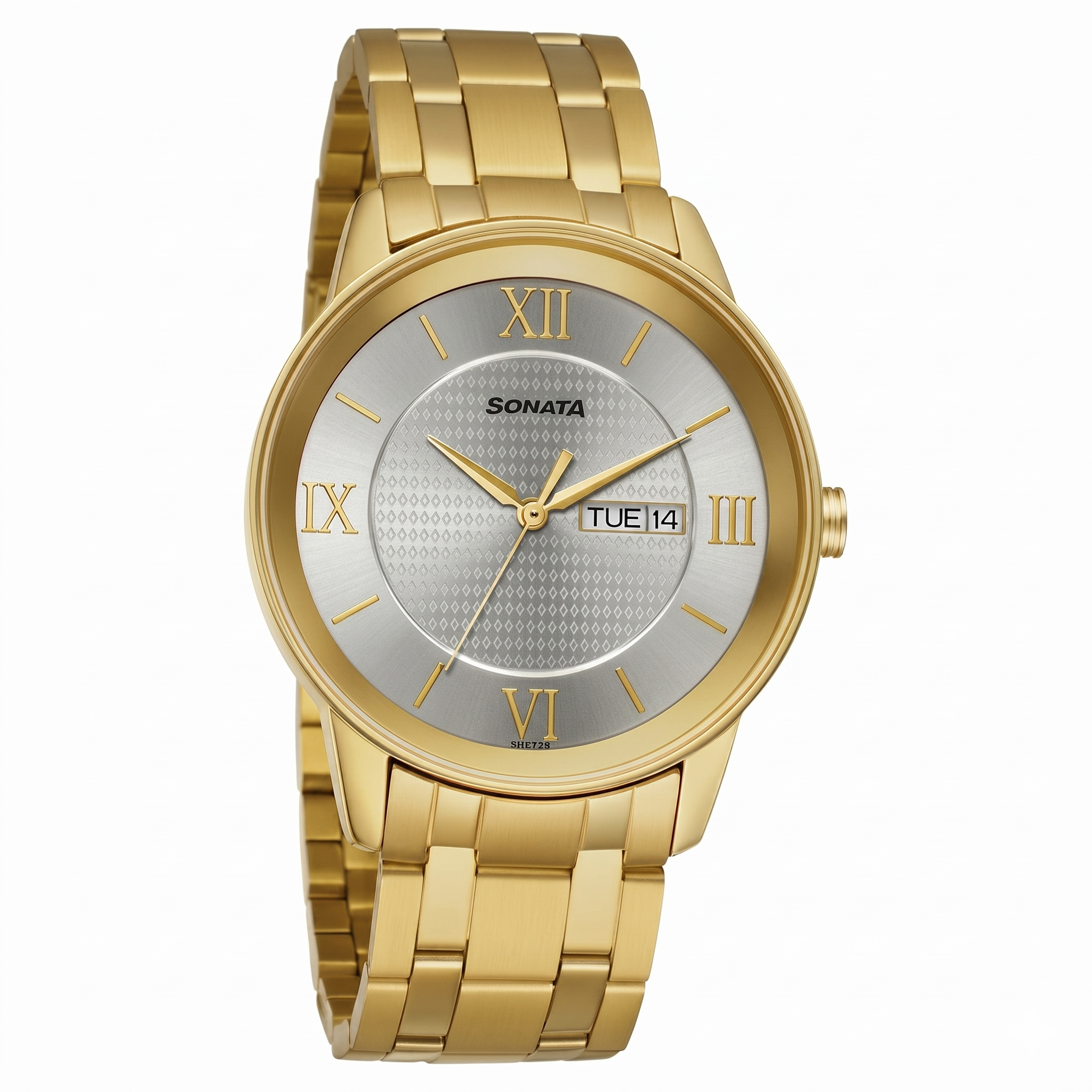 Sonata NS7133YM01 | Sonata Quartz Analog with Day and Date Champagne Dial Stainless Steel Strap Watch for Men