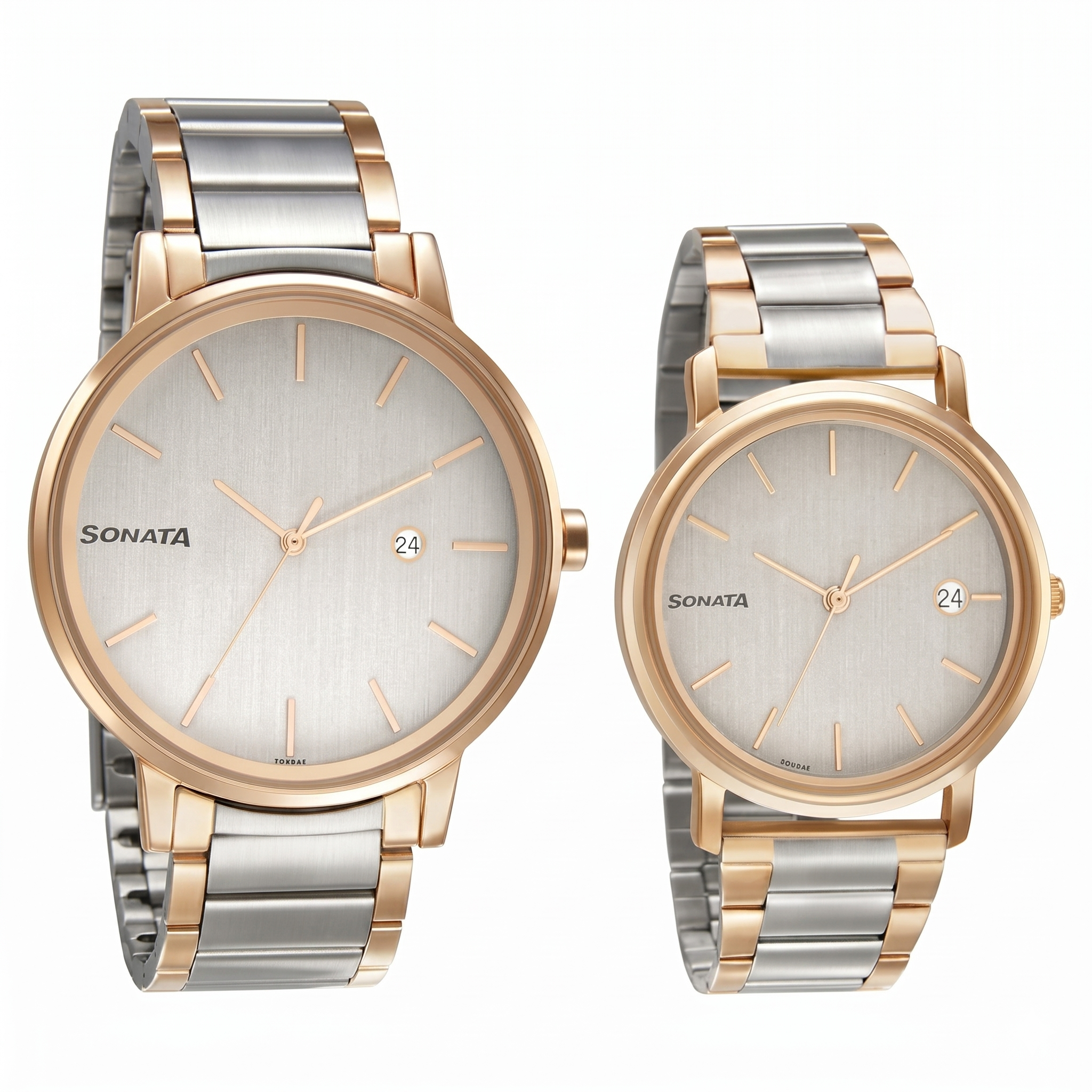 Sonata Pair NP713187029KM01 | Sonata Quartz Analog with Date White Dial Metal Strap Watch for Couple