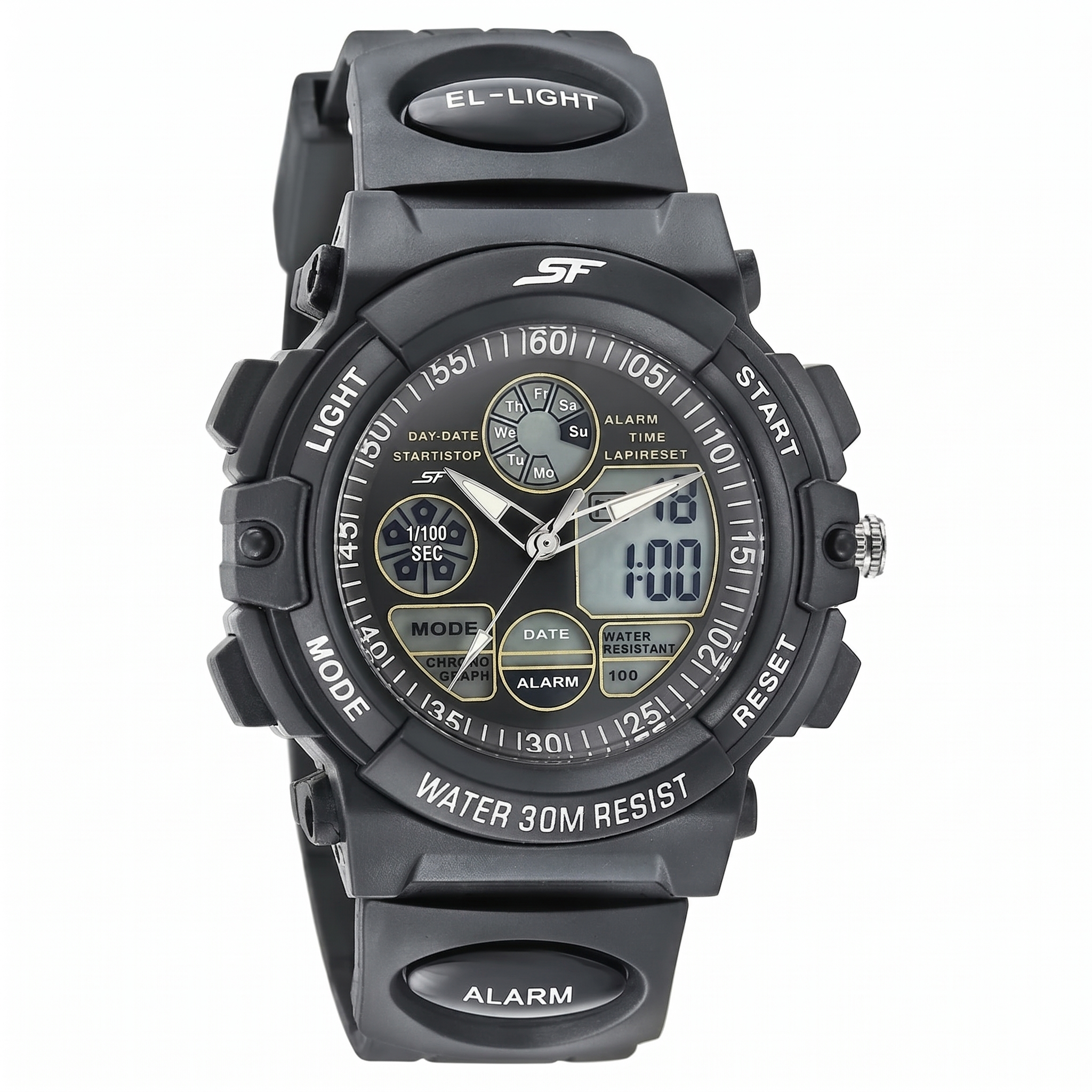 Sonata NS77116PP05 | SF Hustler Quartz Digital Analog Digital Black Dial Black PU Strap Watch For Men