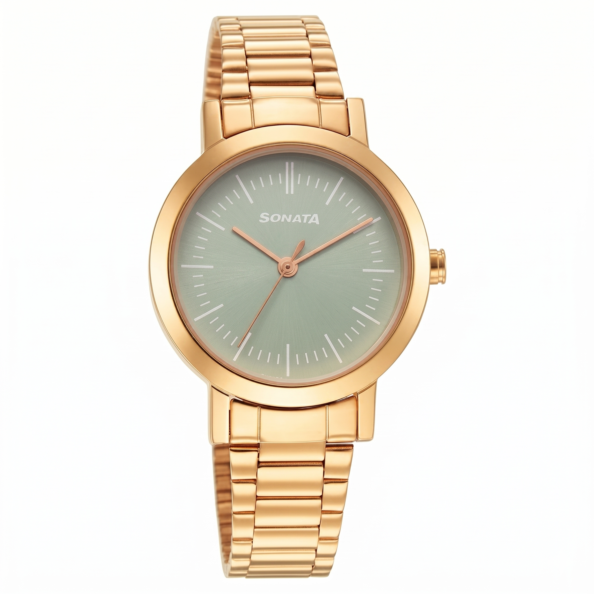 Sonata NS8174WM04 | Sonata Ladies Essentials Green Dial Stainless Steel Strap Watch for Women