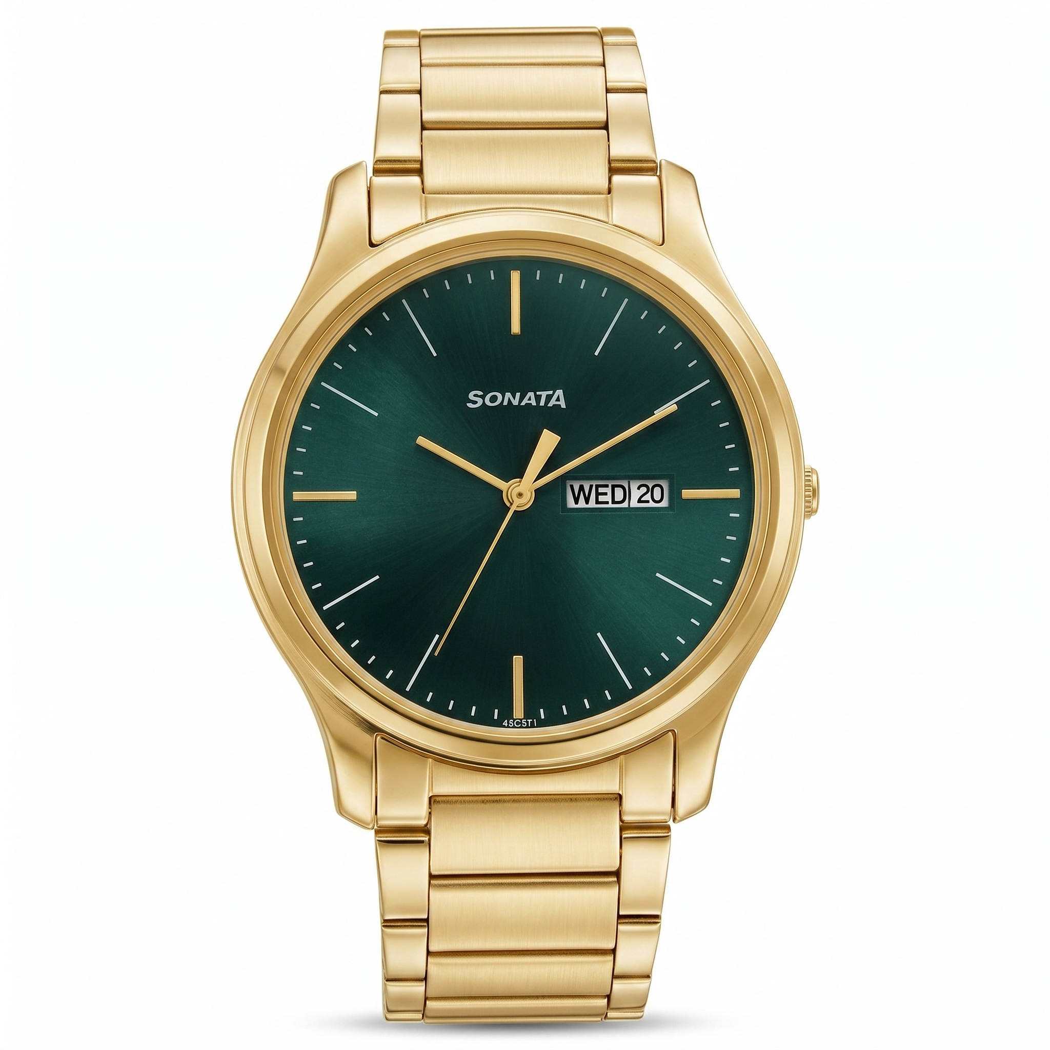 Sonata NS77082YM05W | Sonata Quartz Analog with Day and Date Green Dial Stainless Steel Strap Watch for Men