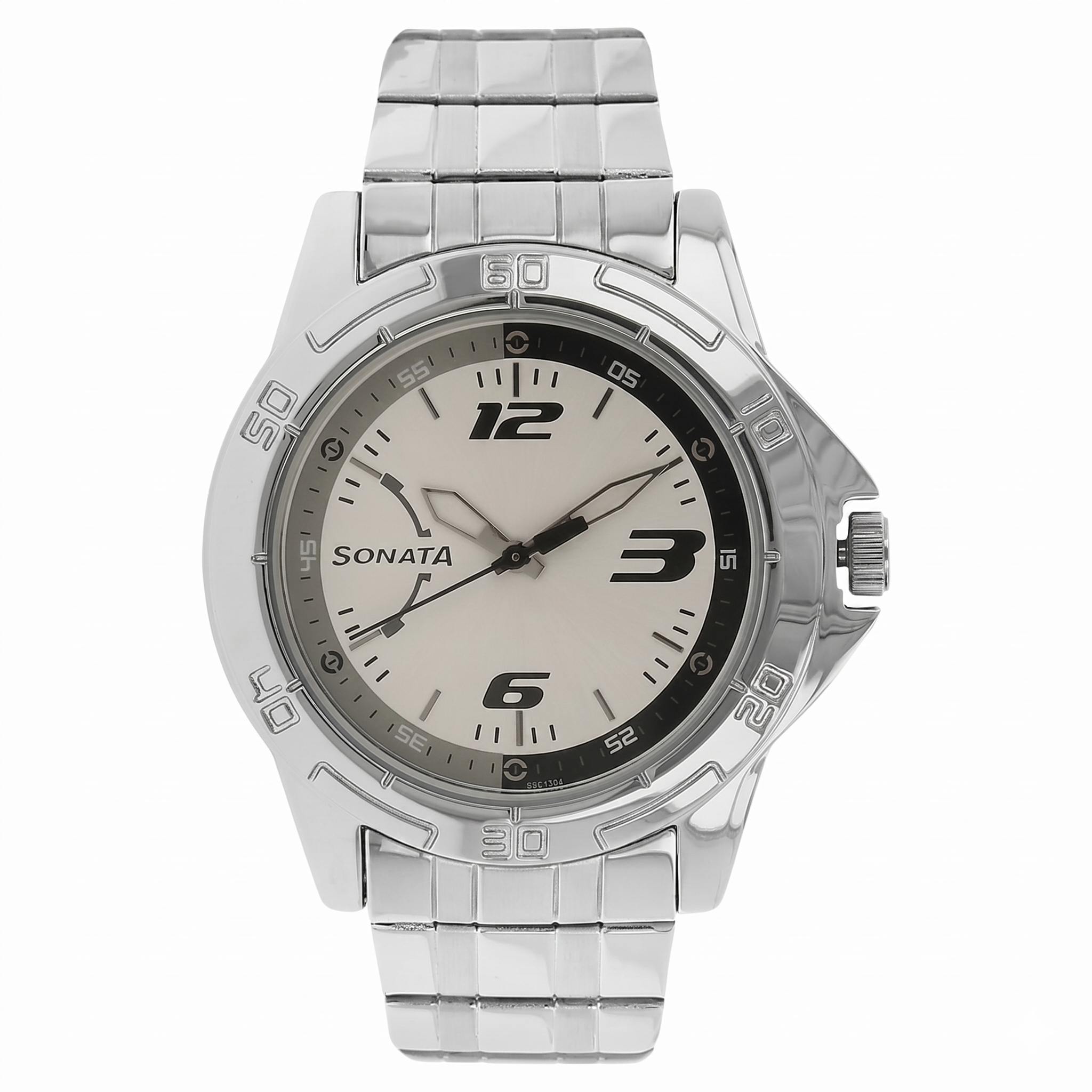 Sonata NK77001SM02 | Sonata Quartz Analog White Dial Stainless Steel Strap Watch for Men