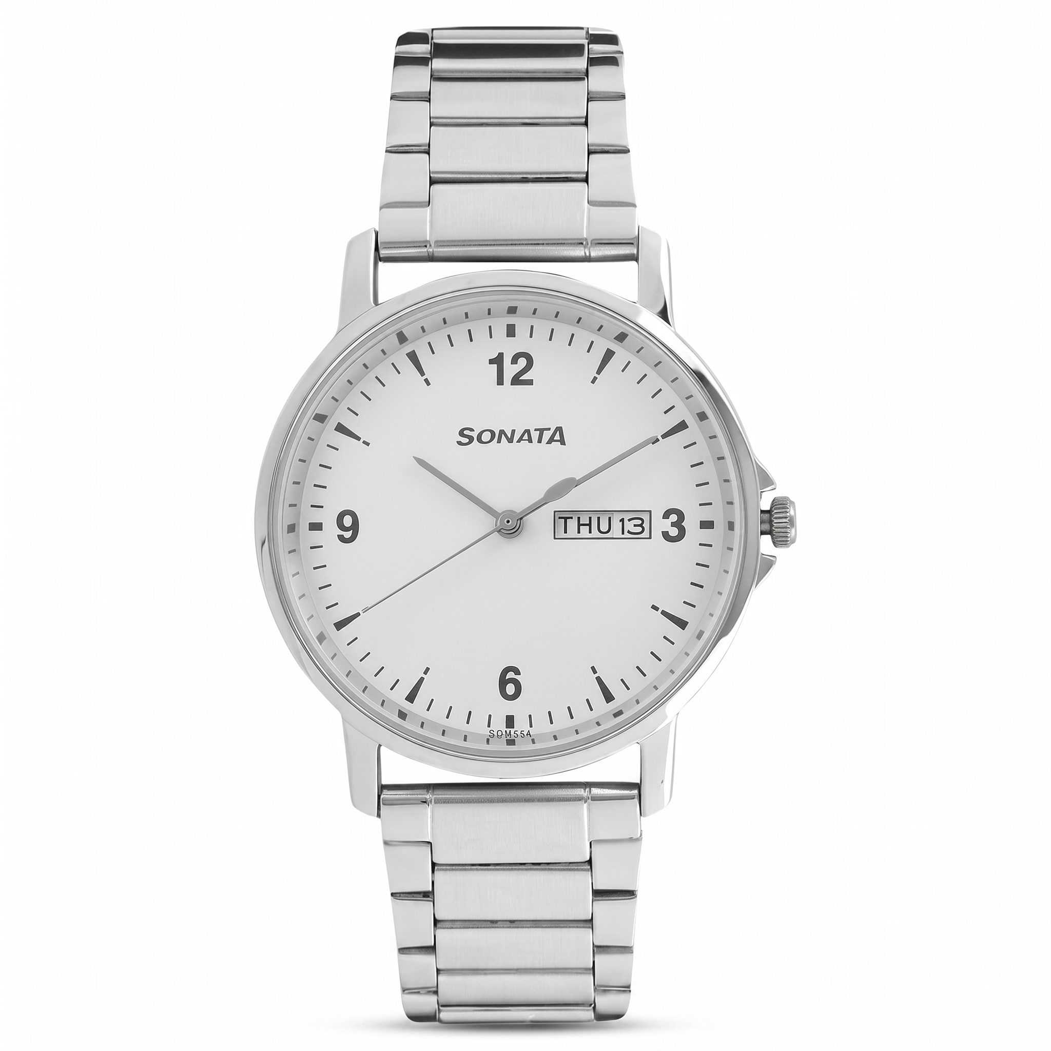 Sonata NS77083SM01 | Sonata Quartz Analog with Day and Date White Dial Stainless Steel Strap Watch for Men