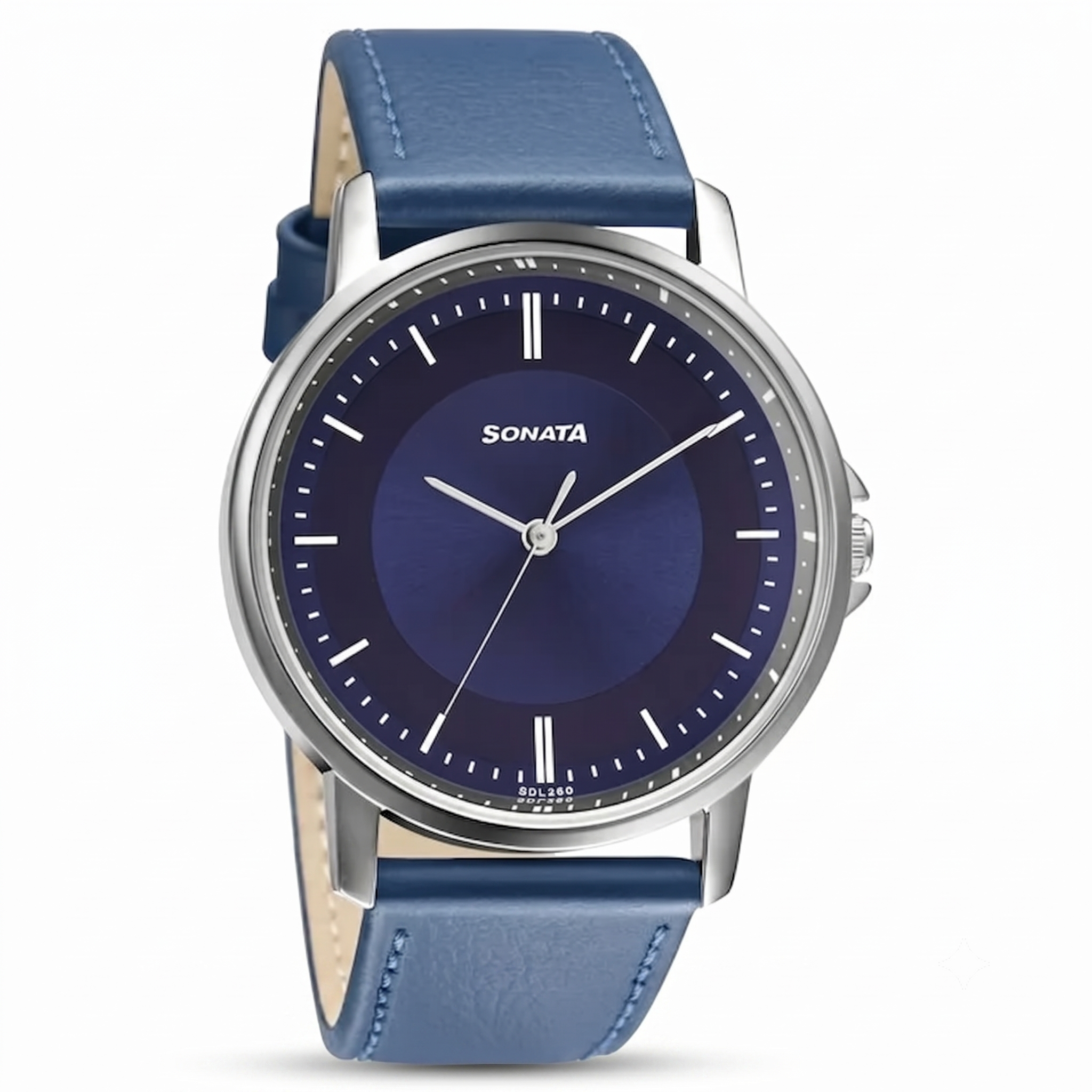 Sonata 77083SL07 | Sonata Quartz Analog Blue Dial Leather Strap Watch for Men