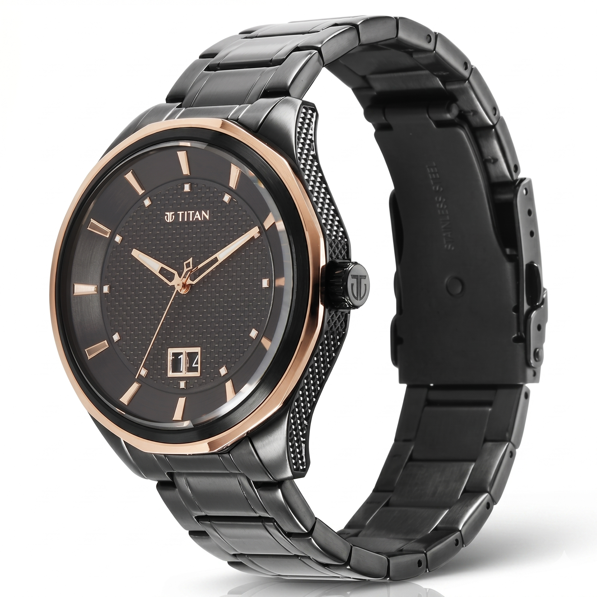 TItan 1829KM04 | Titan Regalia Opulent Quartz Analog with Date Black Dial Black Stainless Steel Strap Watch for Men