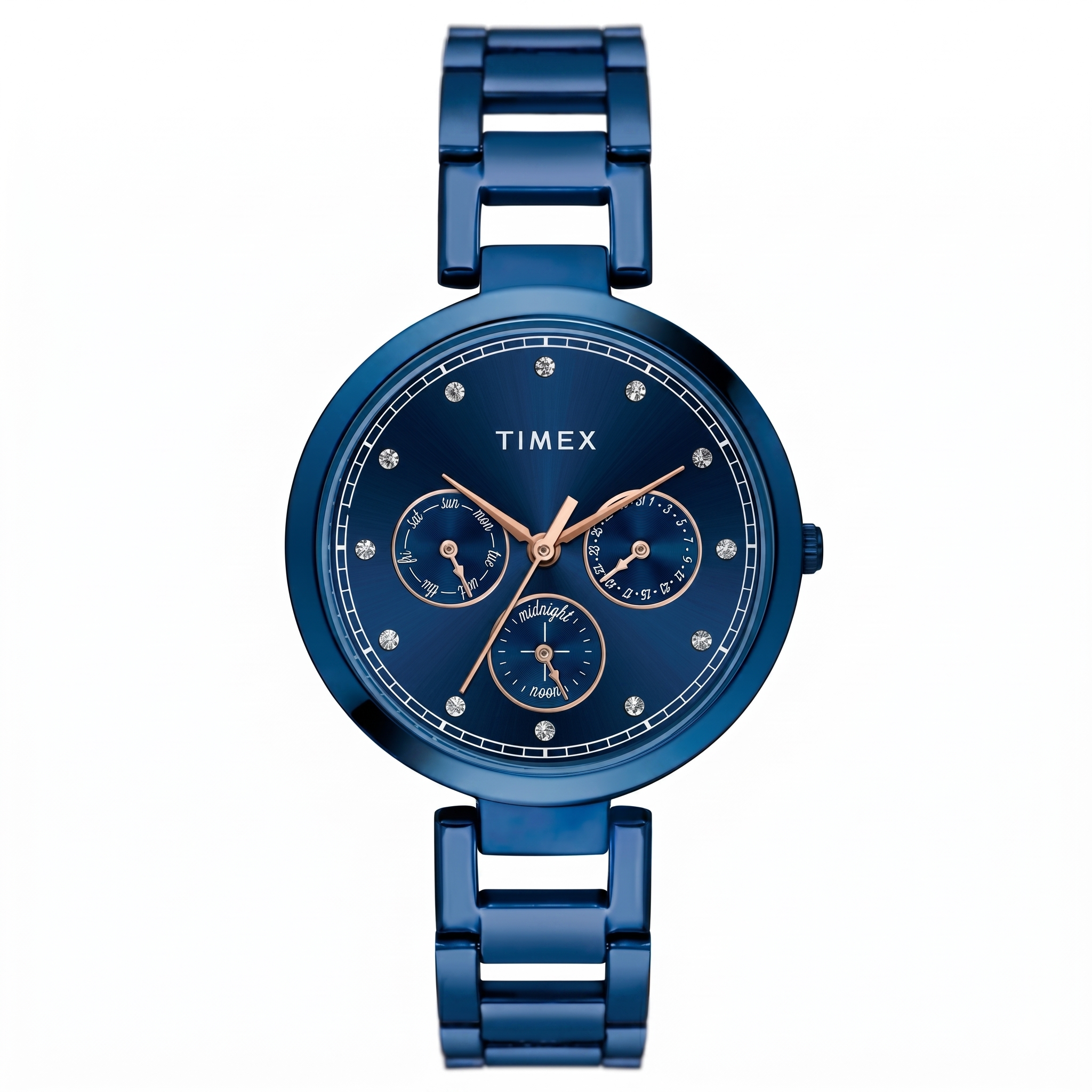 Timex TW000X268 | Fashion Women Quartz Blue Dial Multi-Function Stainless Steel Watch.