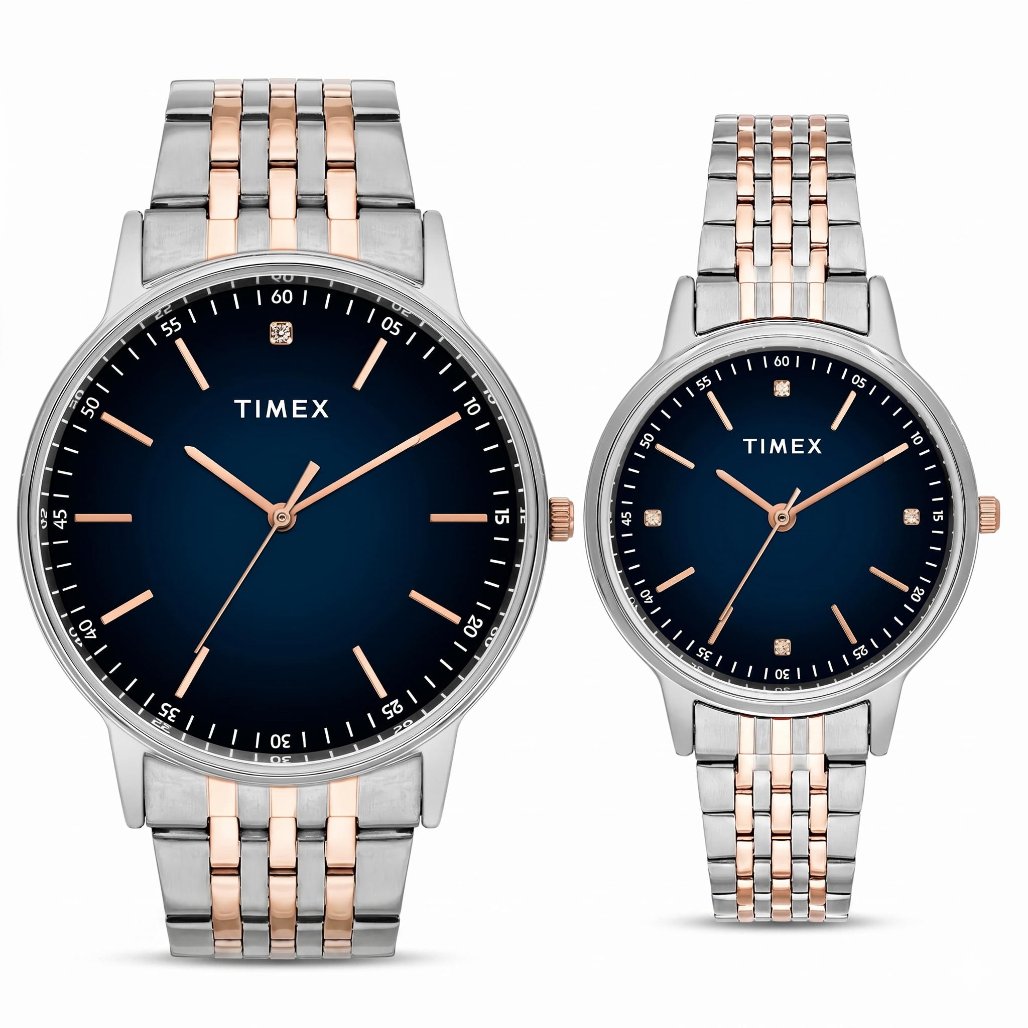 Timex TW00PR330 | TIMEX Round Blue Dial Analog Pair's Watch
