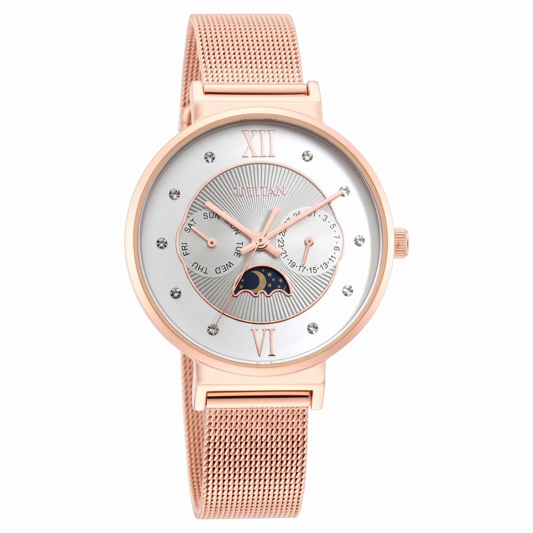 Titan 95144WM01 | Titan Slimline Silver Dial Quartz Multifunction Stainless Steel Strap Watch for Women