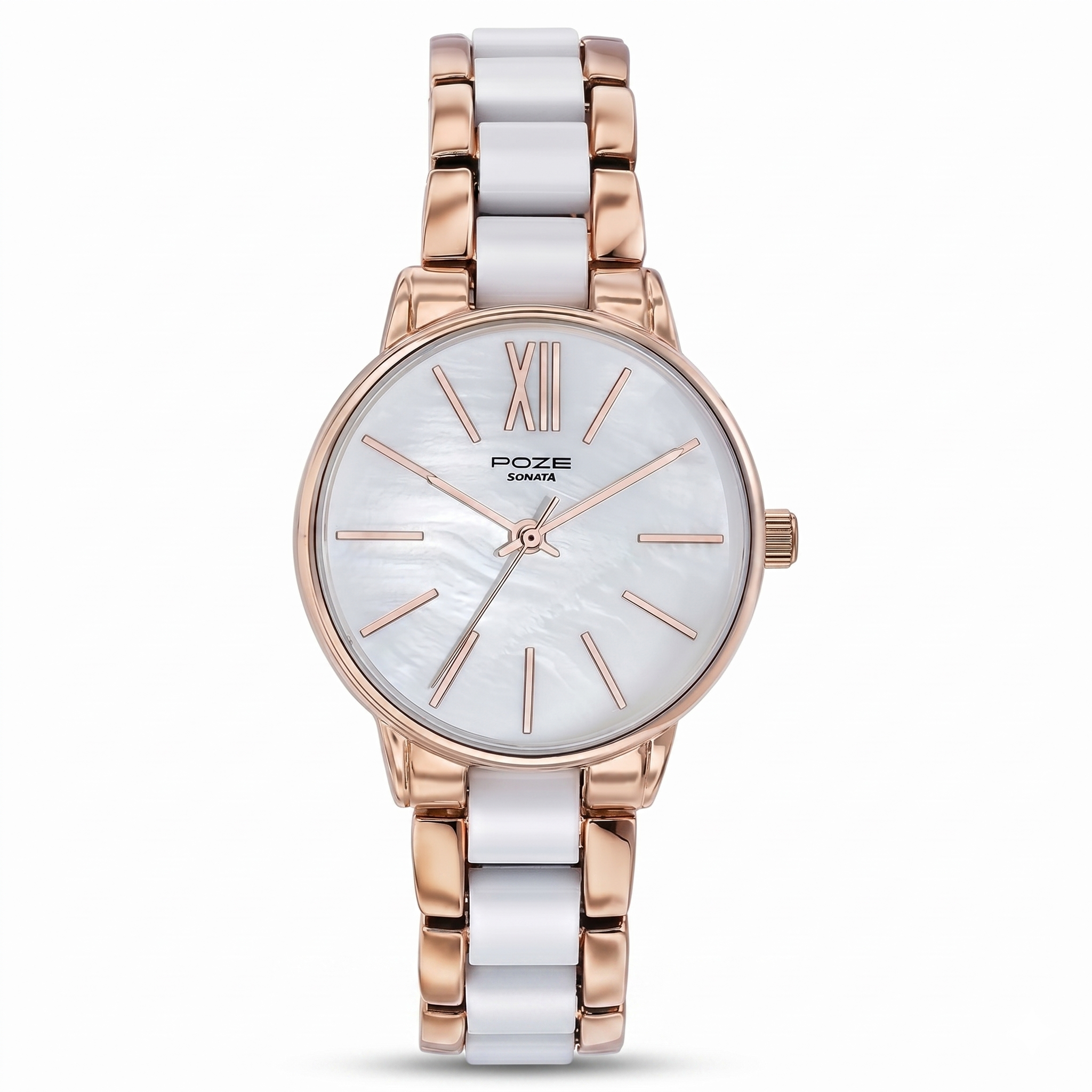 Sonata SP80051KM01W | Sonata Poze Quartz Analog White Dial Metal Strap Watch For Women