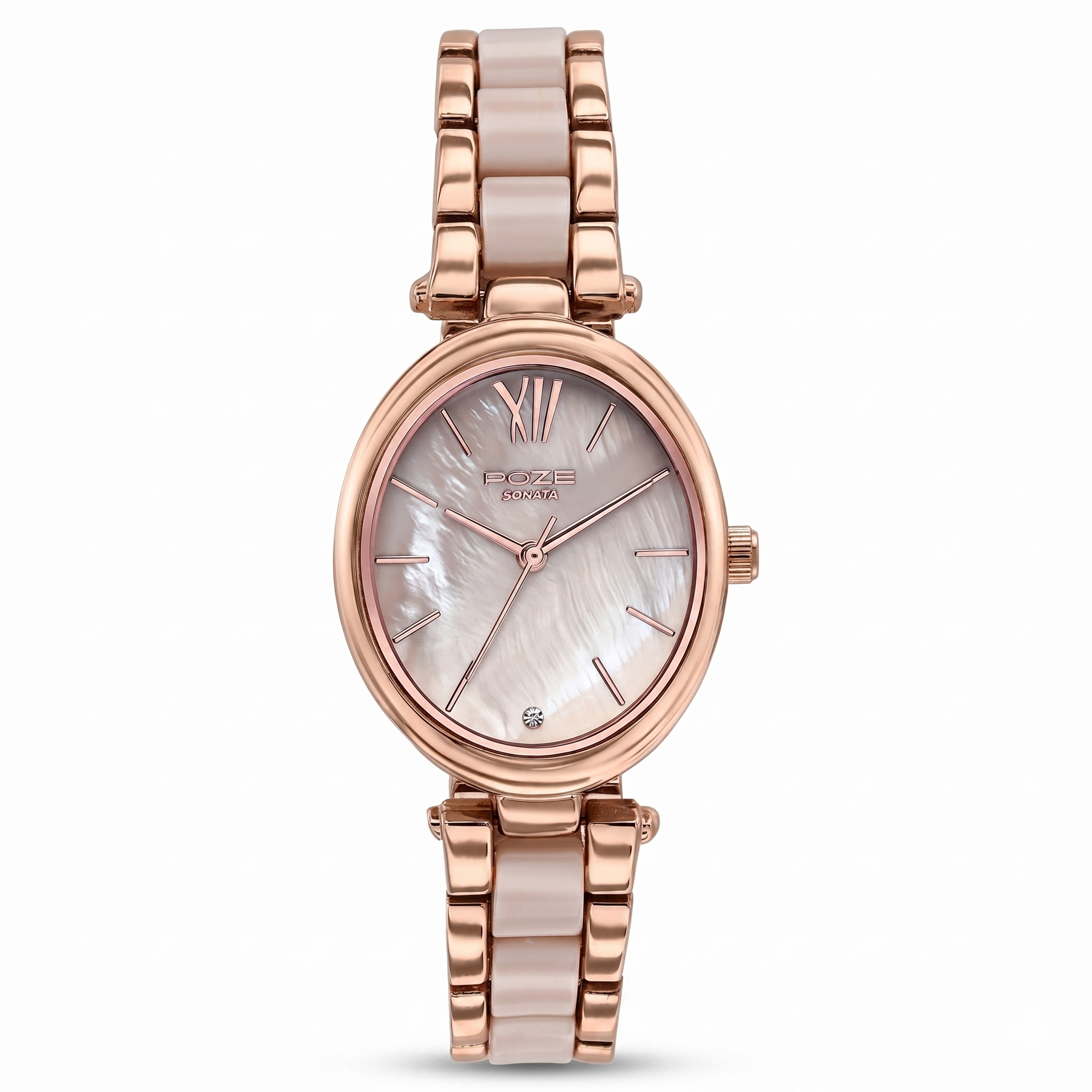 Sonata SP80095WM01 | Sonata Poze Quartz Analog Brown Mother Of Pearl Dial Bimetal Strap Watch For Women