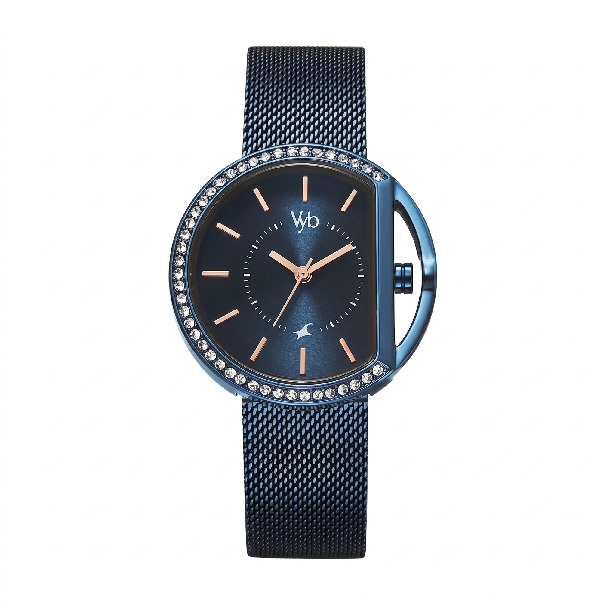 Fastrack FV60015QM01W | Fastrack Vyb Showstopper Quartz Analog Blue Dial Stainless Steel Strap Watch for Girls