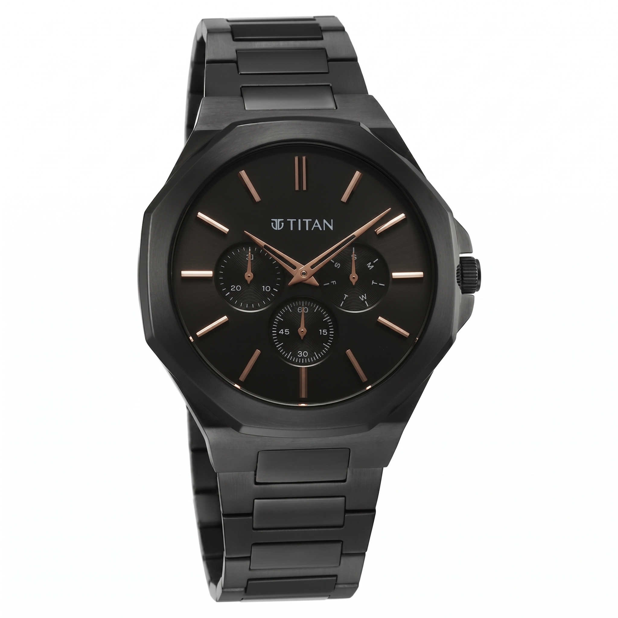 Titan 90198NM01 | Titan Classic Slim Multifunction Quartz Multifunction Black Dial Stainless Steel Strap Watch For Men