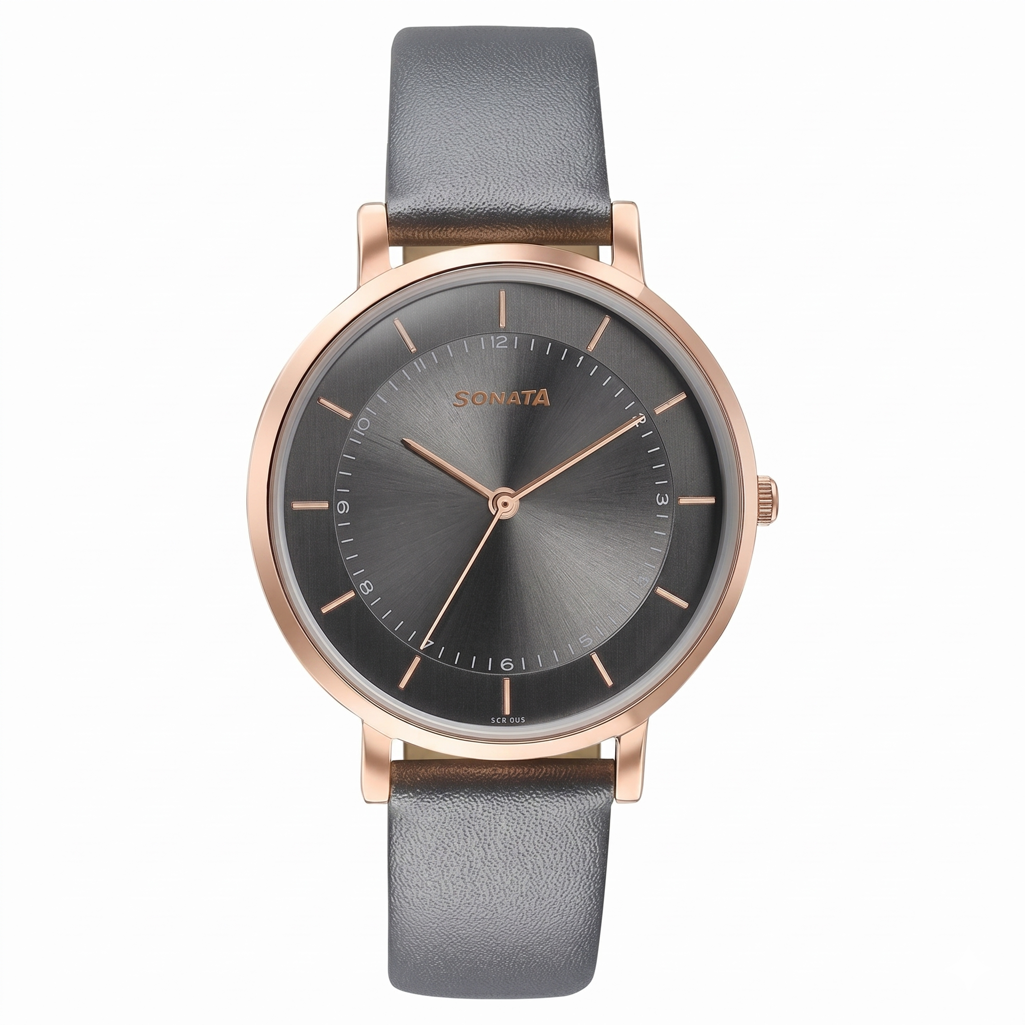 Sonata 87073WL02 | Sonata Modern Edit Quartz Analog Grey Dial Leather Strap Watch For Women